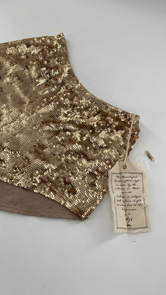 Free People Gold Sequin Shorts Size 2