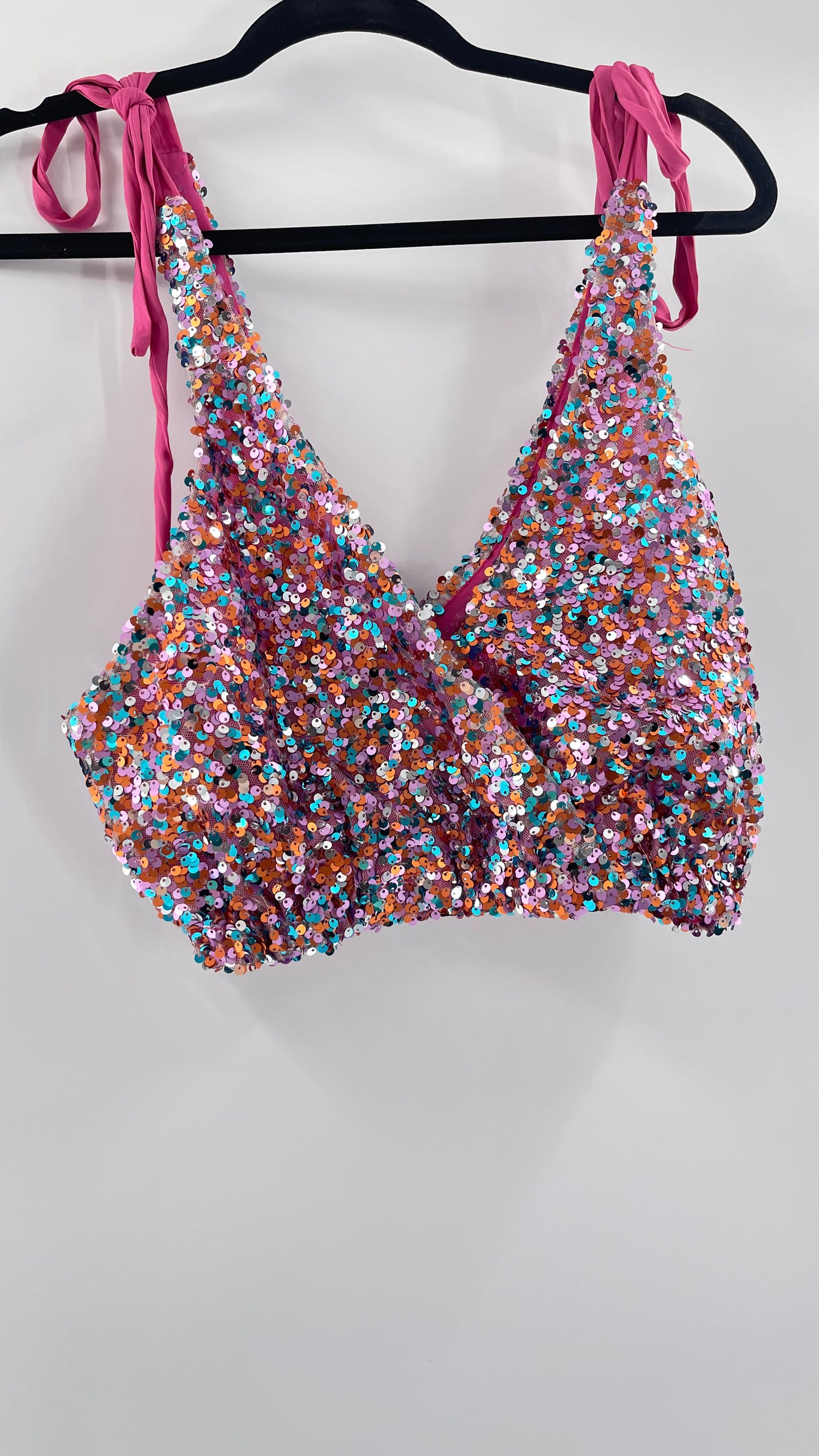 Intimately Free People Big Night Tie Shoulder Mauve Sequin Crop (XS)