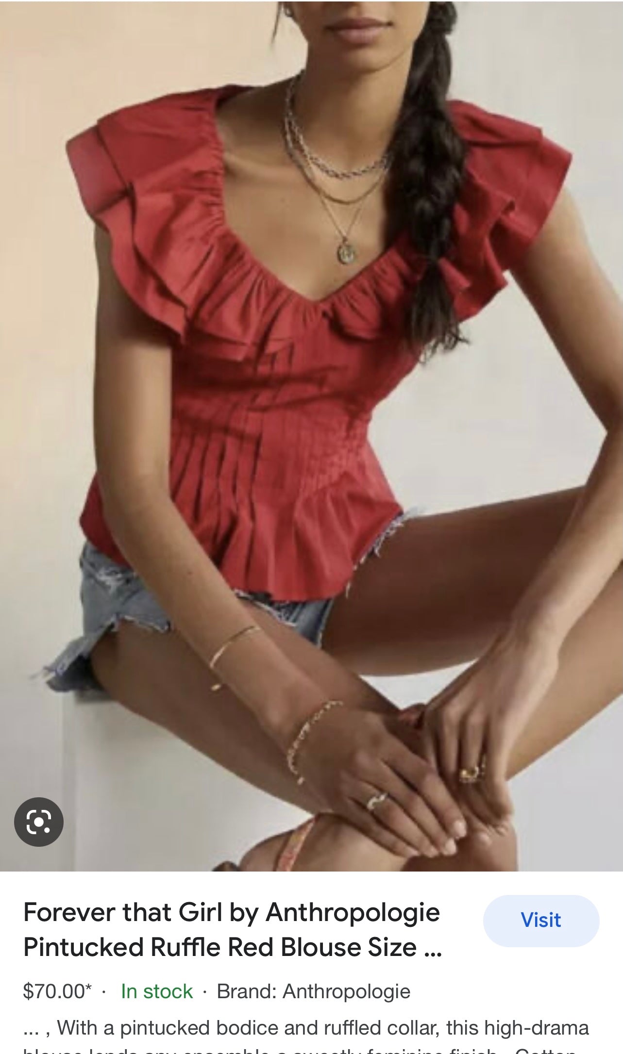 Anthropologie Forever that Girl Red Ruffle Pintuck Tank(XS)