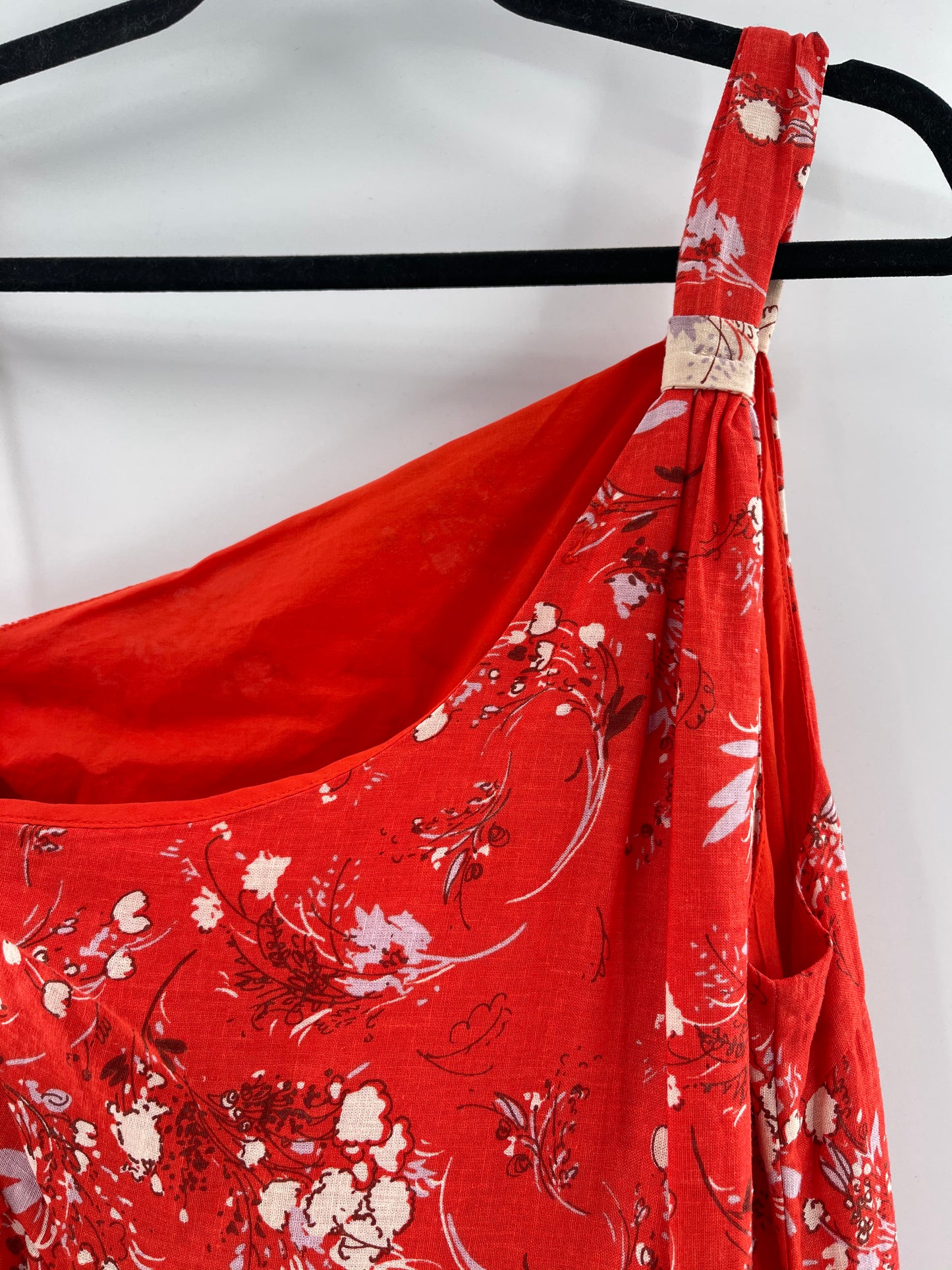 Free People One Shoulder Red Floral Mini Dress (Size XS)