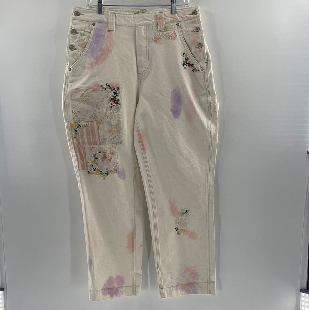 Free People Embroidered Pastel + Patchwork + Patches Jeans (Size 31)