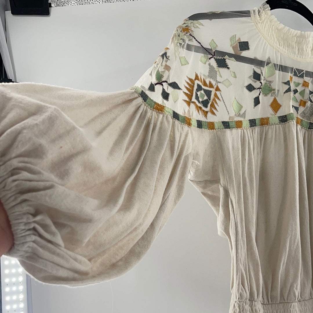 Free People Oatmeal Embroidered Top (S)