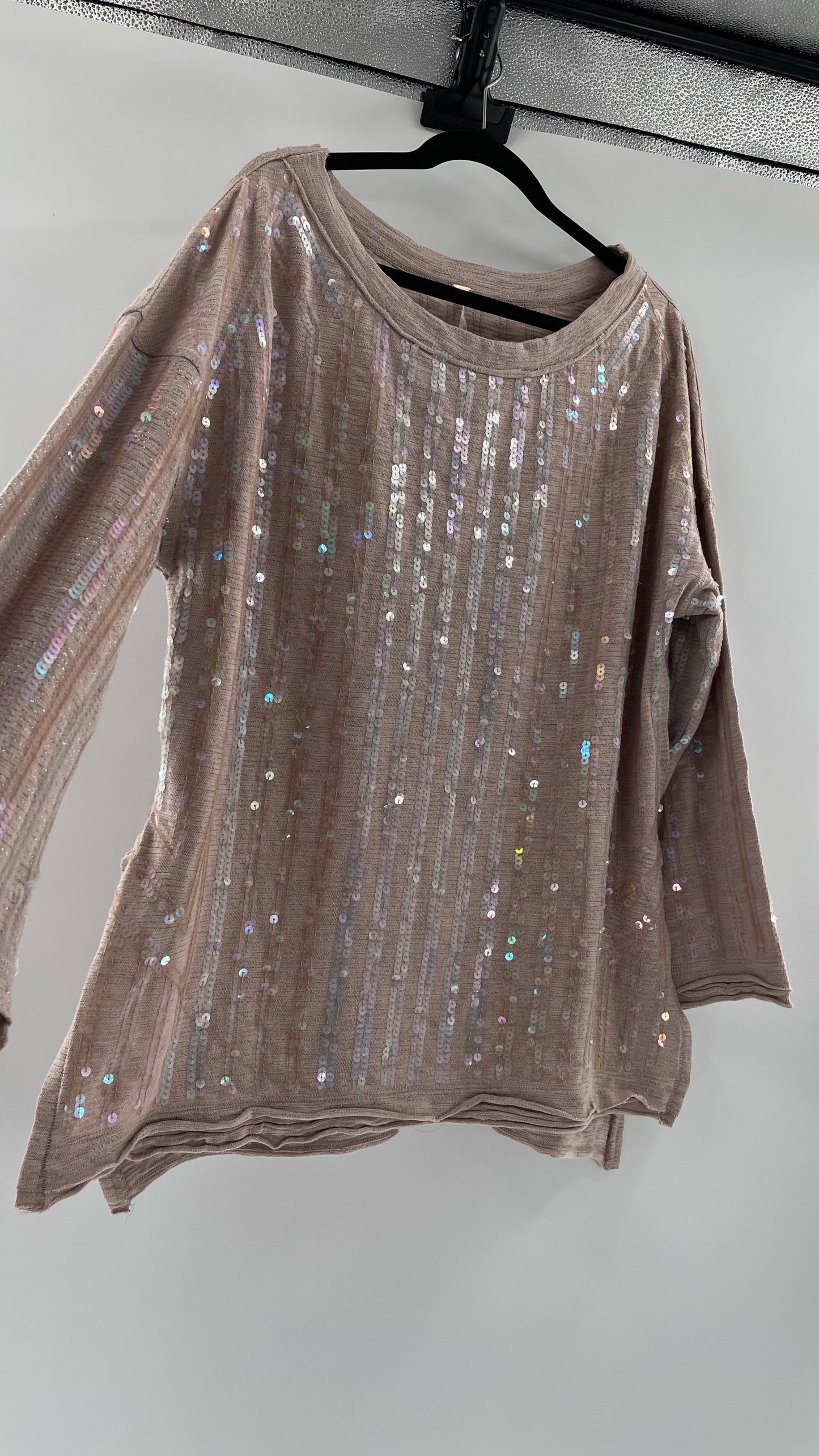 Free People Dusty Pink Sequin Sweater (Small)