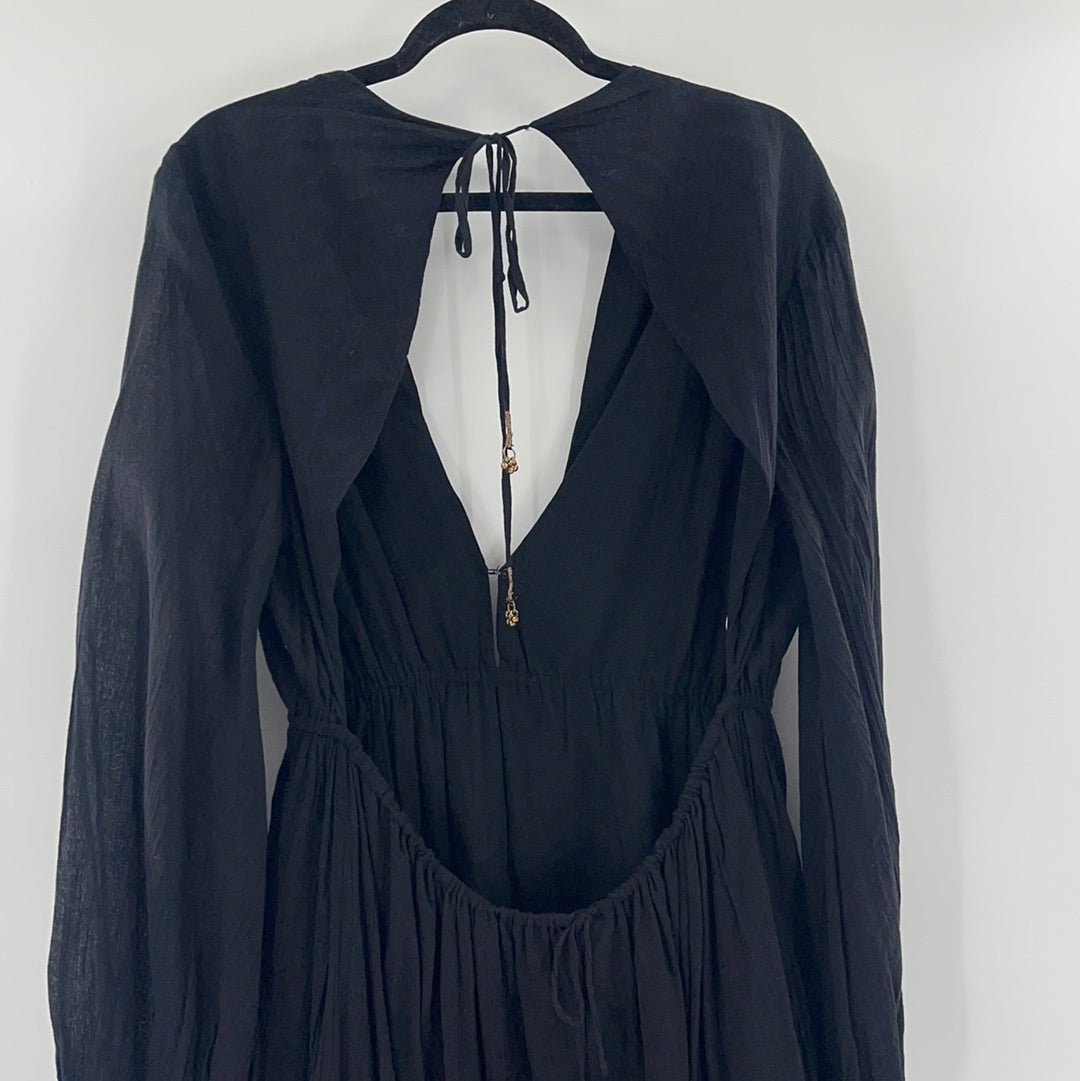 free people backless black dress Free People Azasia Mini Dress Sleeveless Black Sweetheart Neck Backless Large L