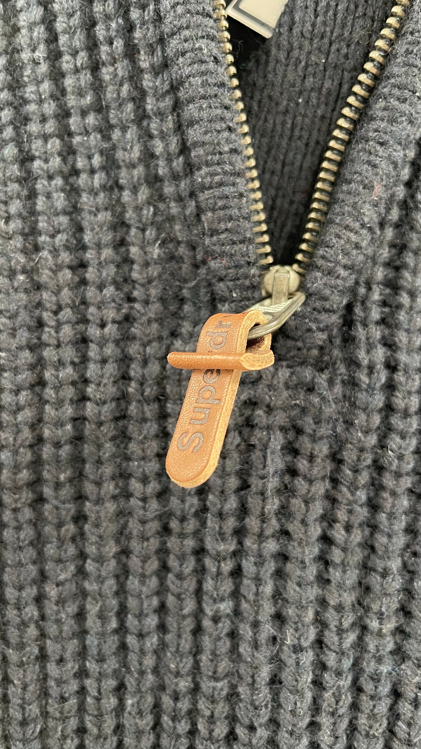 Superdry Navy Thick Knit Ski Dog Quarter Zip Henley (XL)