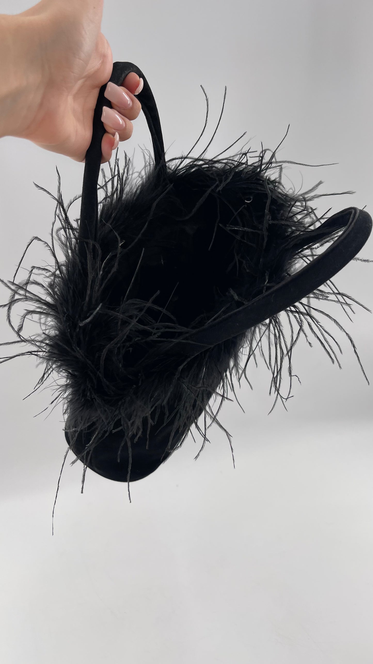 Vintage 1990s Black Ostrich Feather Bag