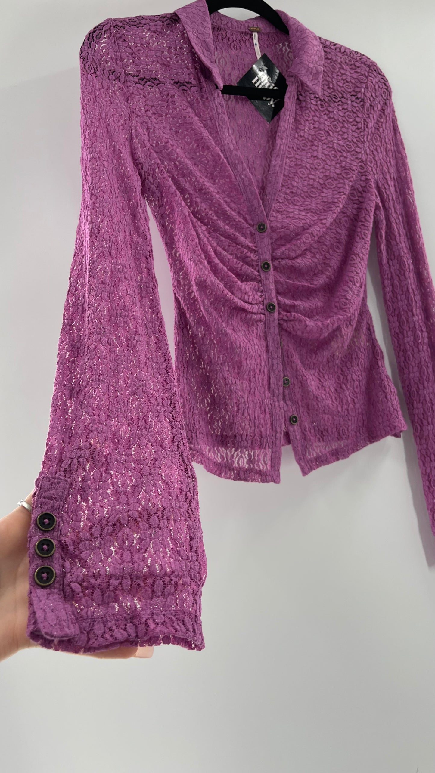 Free People Flower Fields Lavender Lace Collared Button Up (Small)