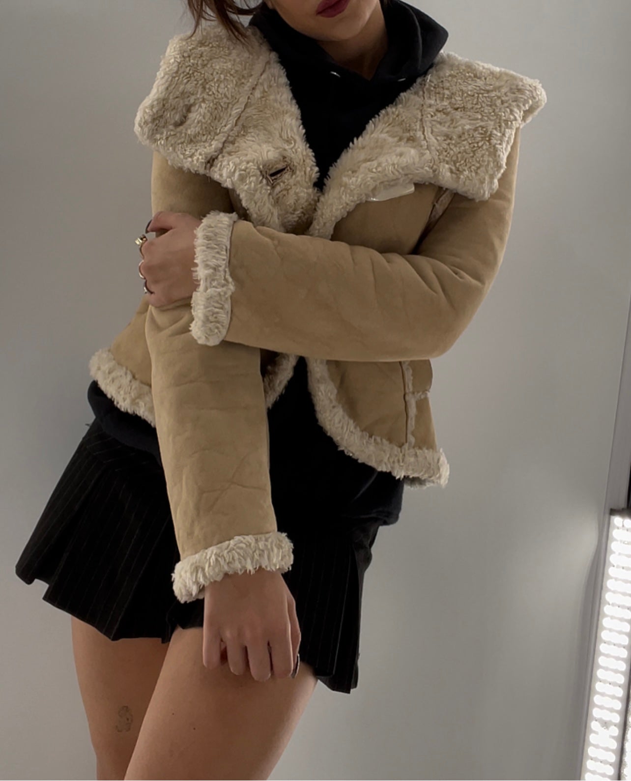 Faux Suede Faux Fur Trim Jacket
