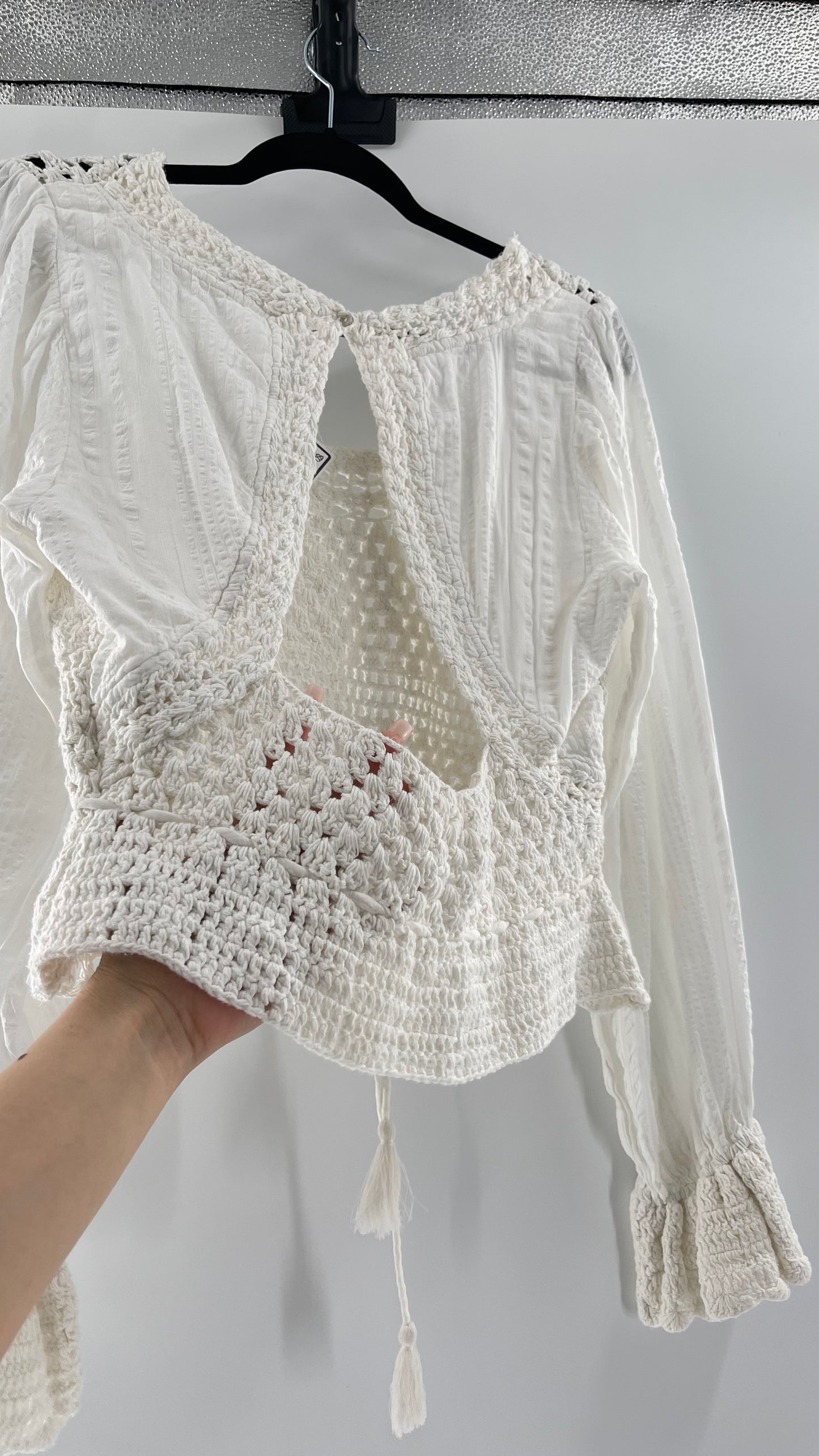 Free People White Crochet “Megan” Top (Large)
