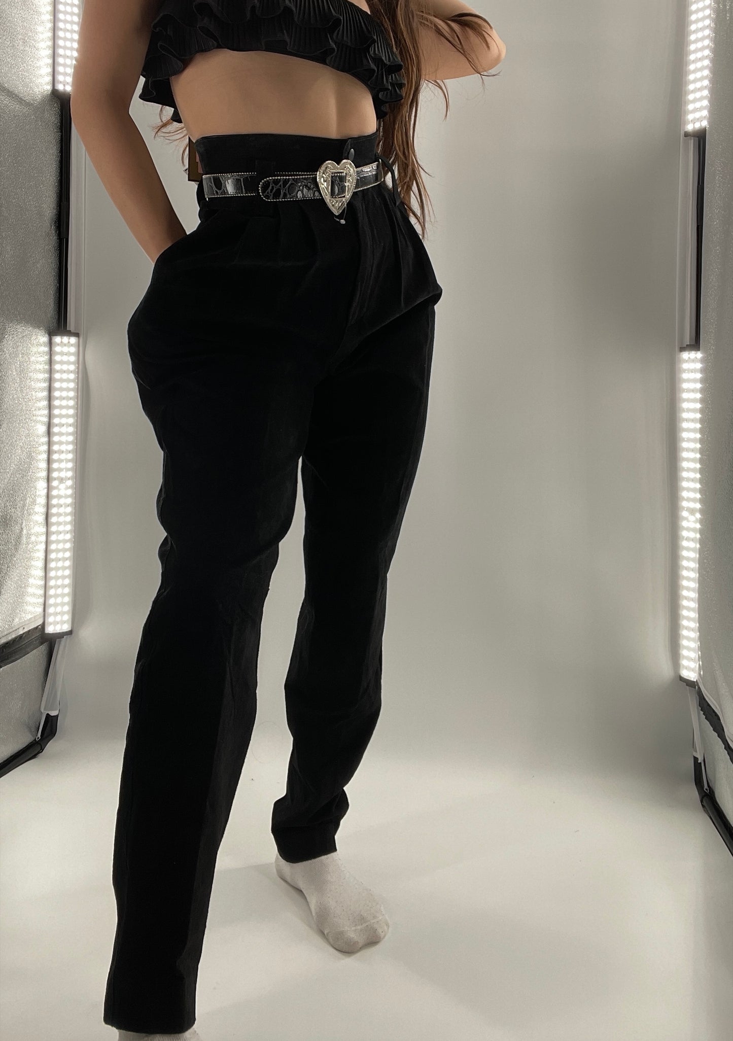 Vintage High Waisted Black Suede Leather Wilson’s Trouser (8)