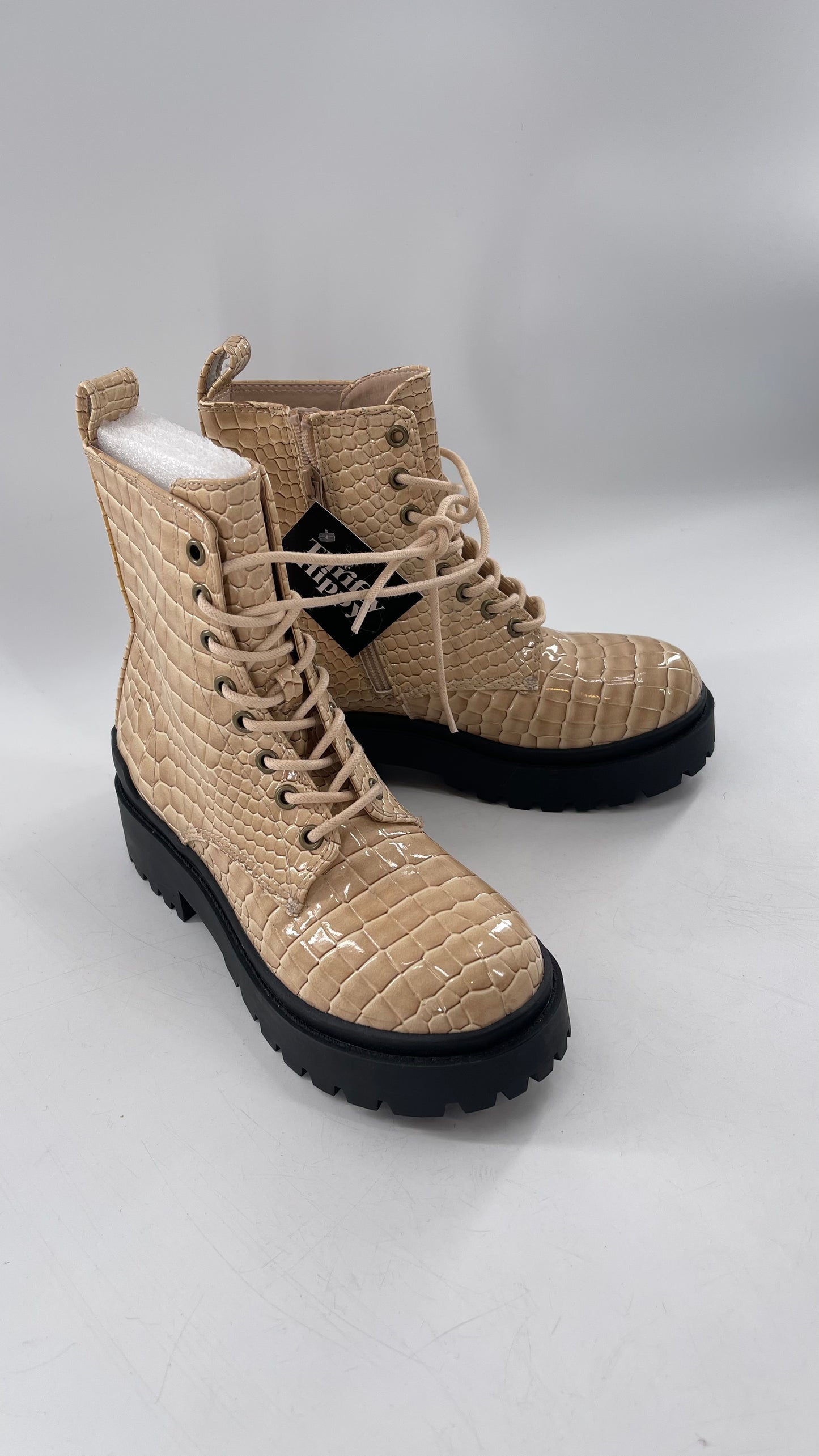 Urban Outfitters Beige Crocodile Embossed Combat Boots(7)