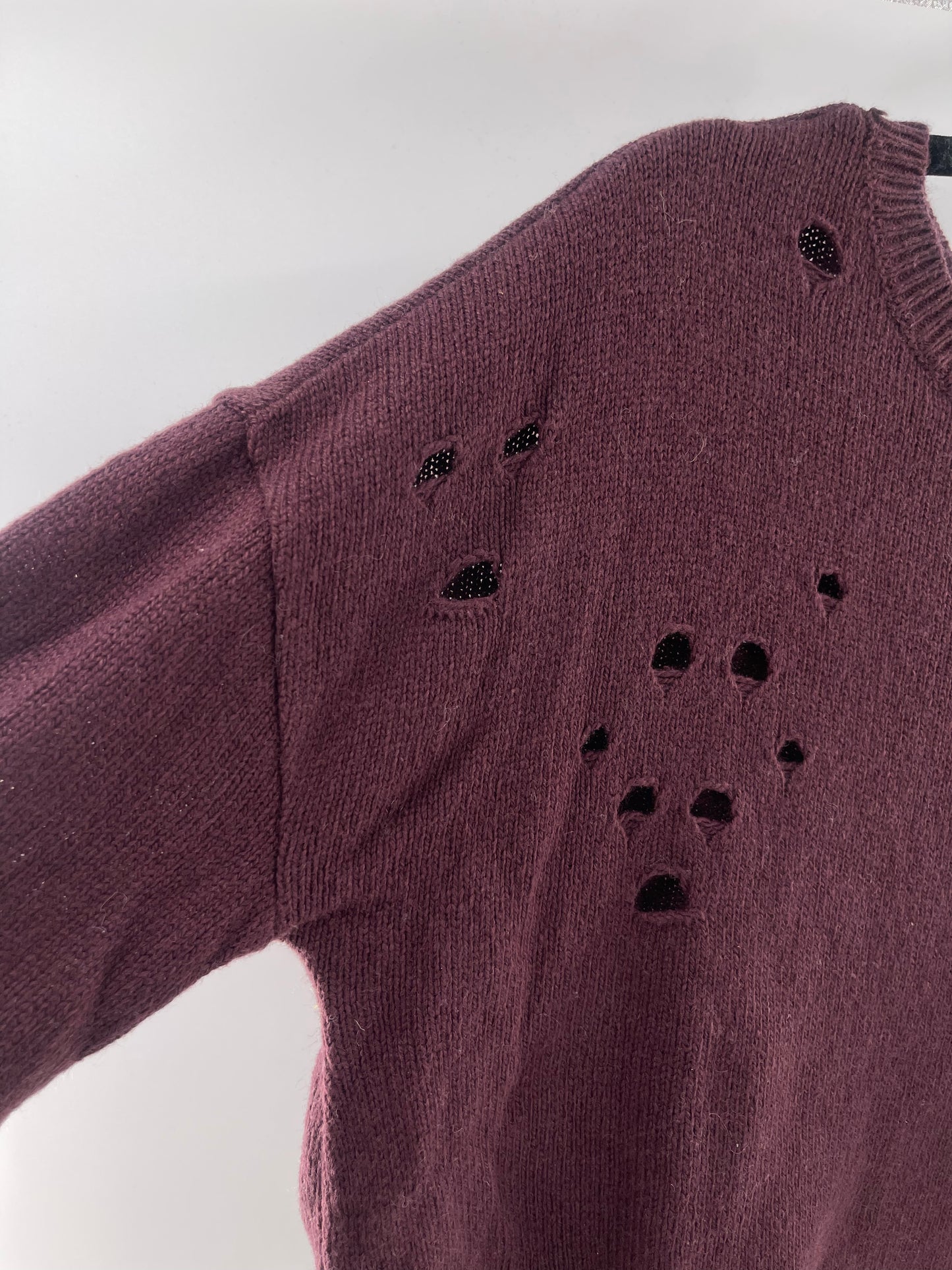 Urban Outfitters Distressed Burgundy Sweater (Small)