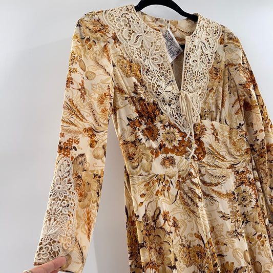 Genuine 70's Prairie Yellow Flower Patterned Midi Dress (Vintage Size 9/XS)