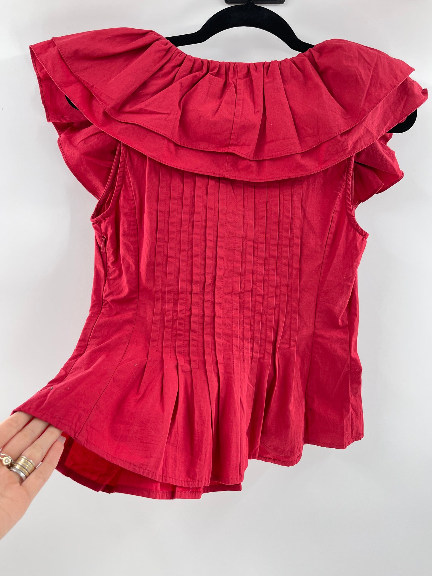 Anthropologie Forever that Girl Red Ruffle Pintuck Tank(XS)