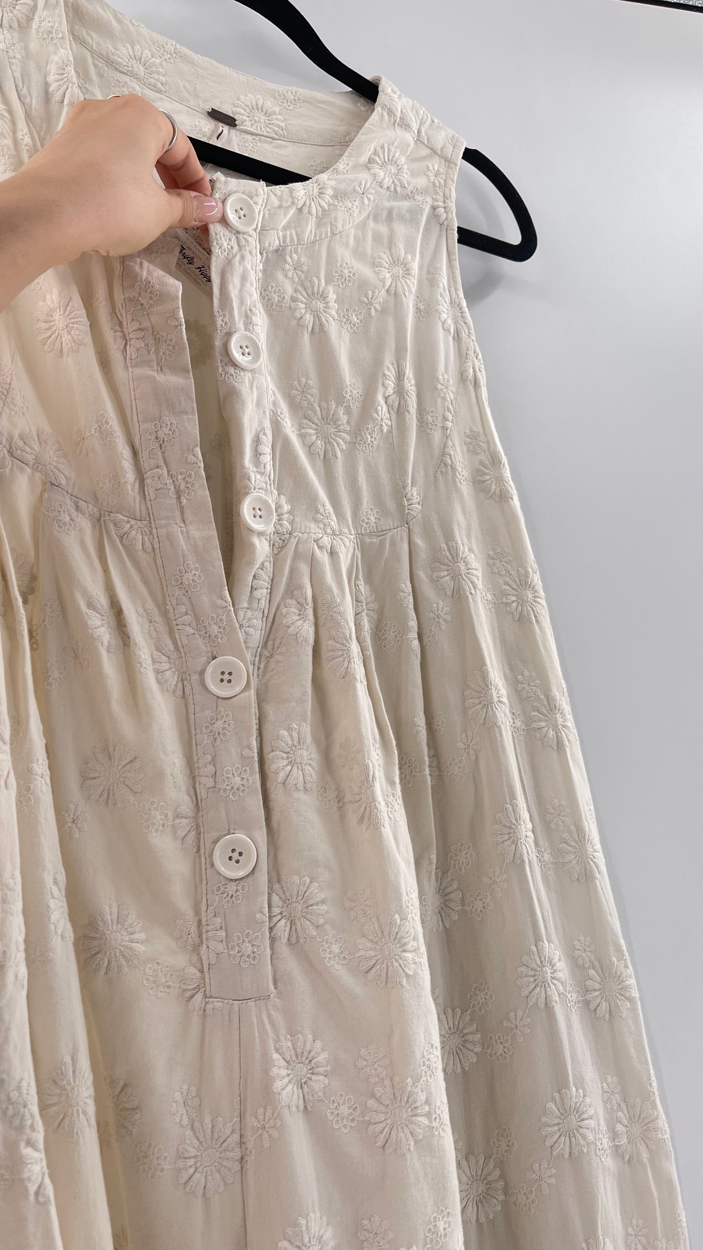 Free People White Sleeveless Embroidered Flower Jumpsuit