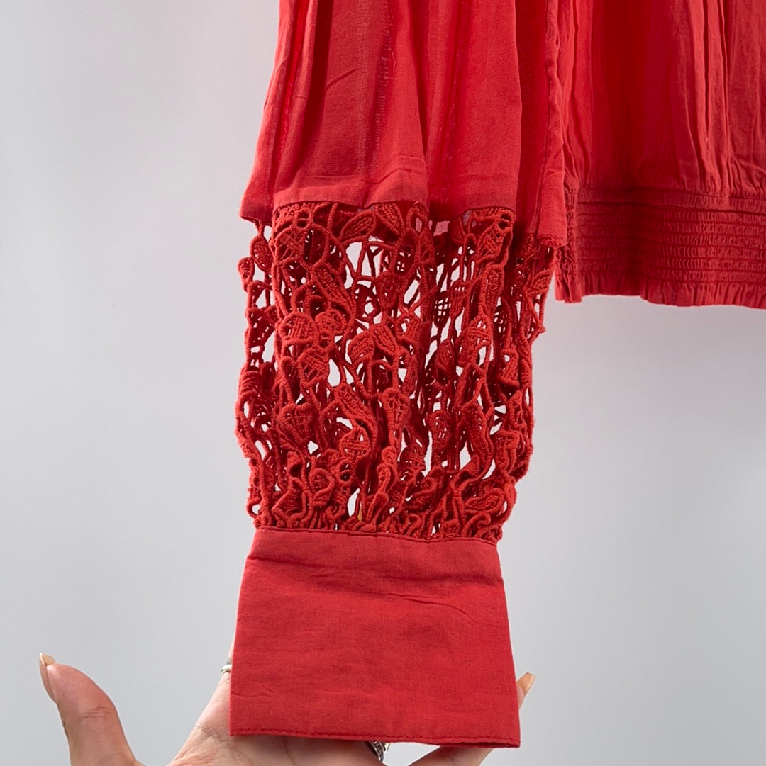 Free People red lace and cotton blouse (XS)