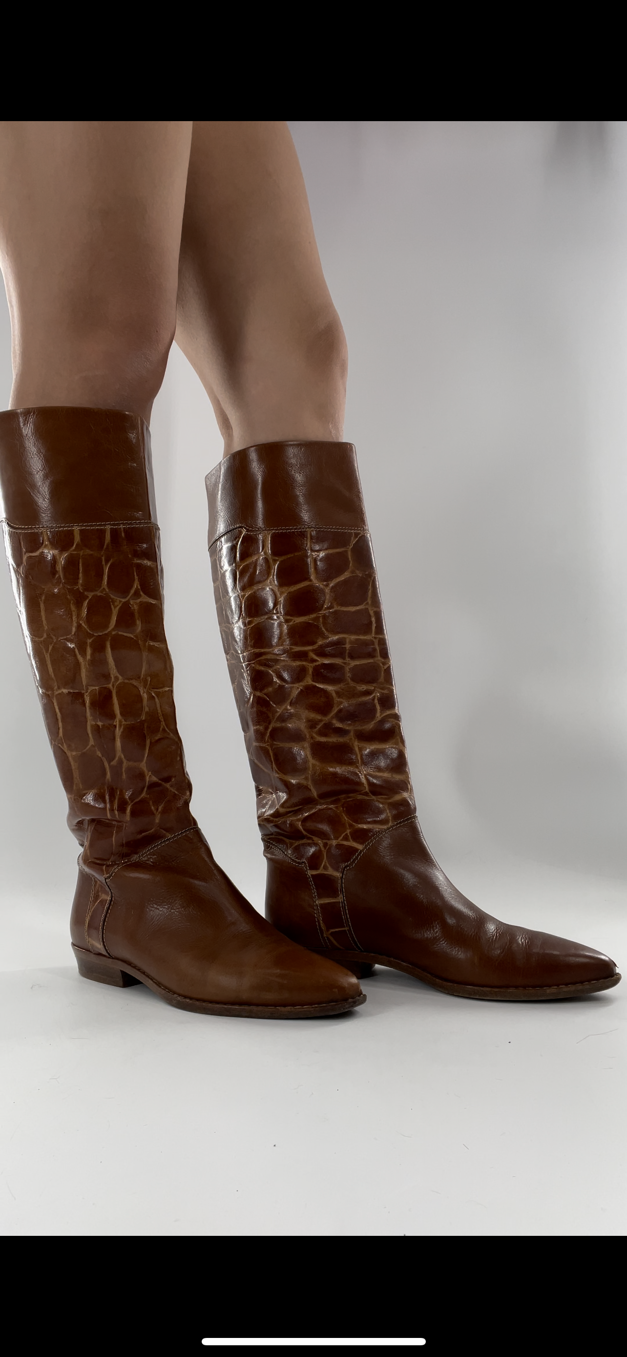 Joan & David Brown Leather Cowboy Snake Print Boots