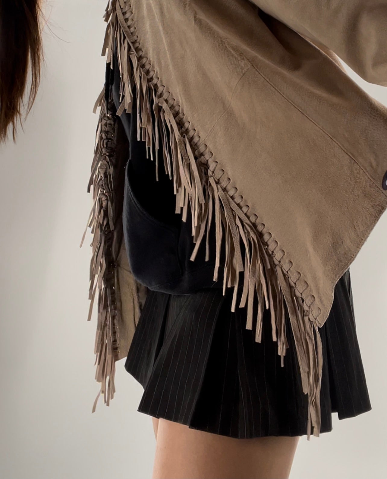 DIALOGUE Vintage Beige Suede Fringe Jacket (Large)