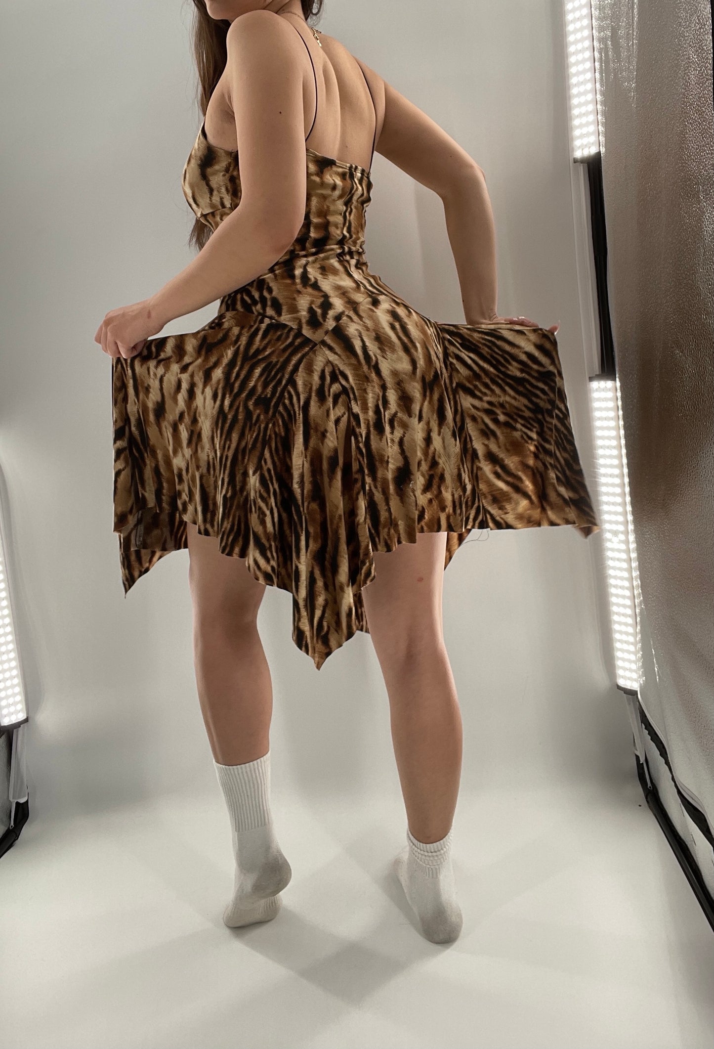 Vintage B. Darlin Cheetah Midi with Hankerchief Hem (5/8)