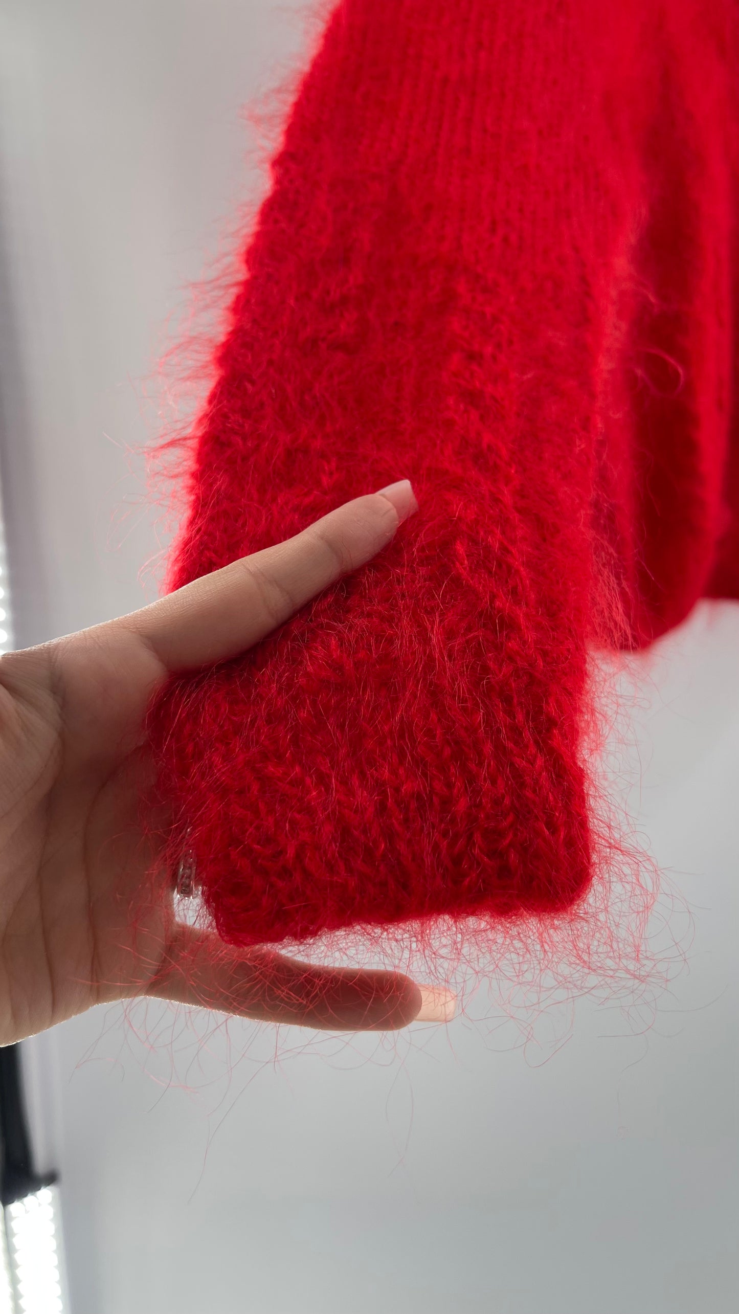 OBR Red 78% Mohair 18% Wool Cropped Cardigan (Medium)