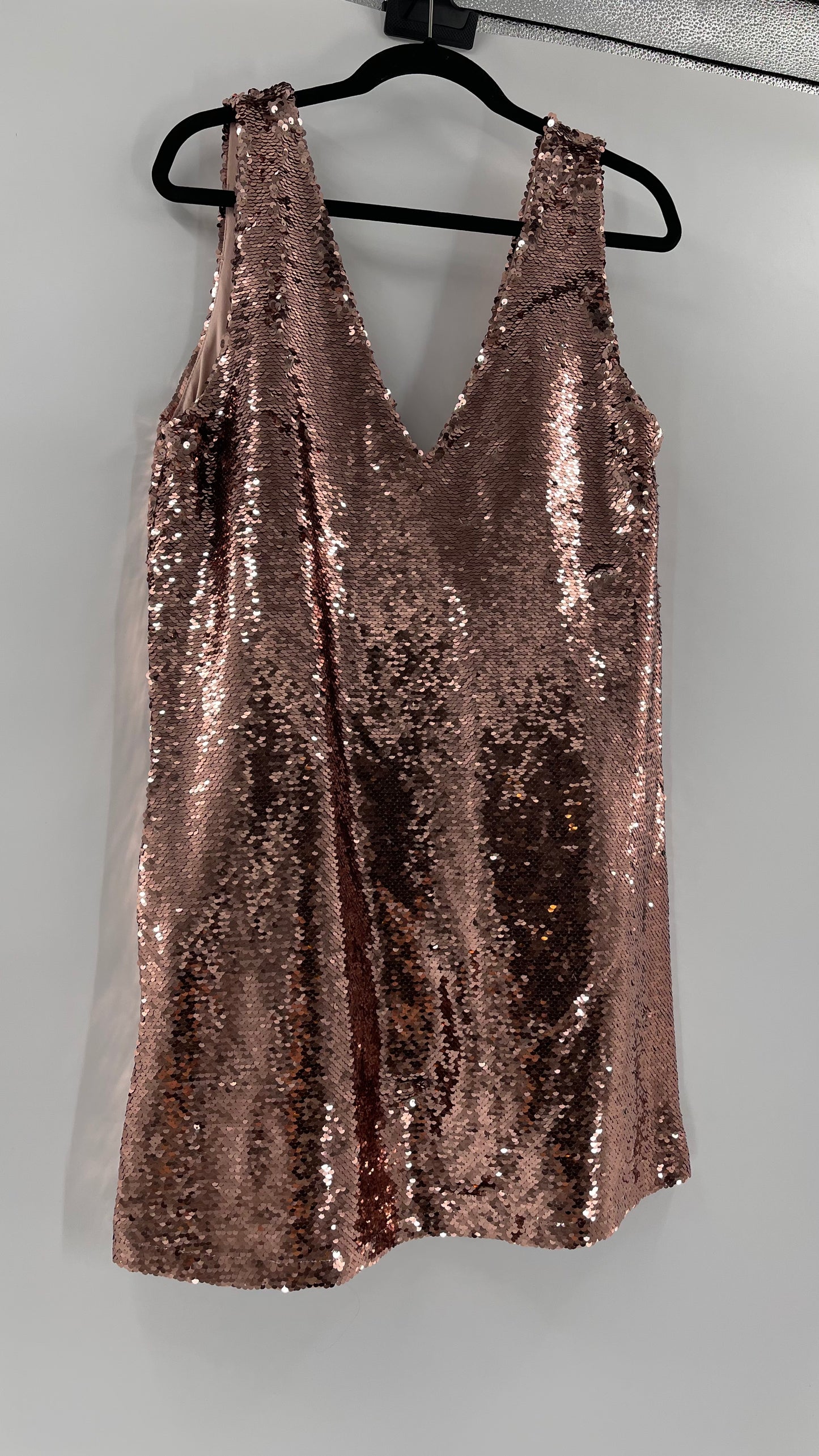 Free People X BB Dakota A Pretty Penny Rose Gold/Copper Sequin Dress (Medium)