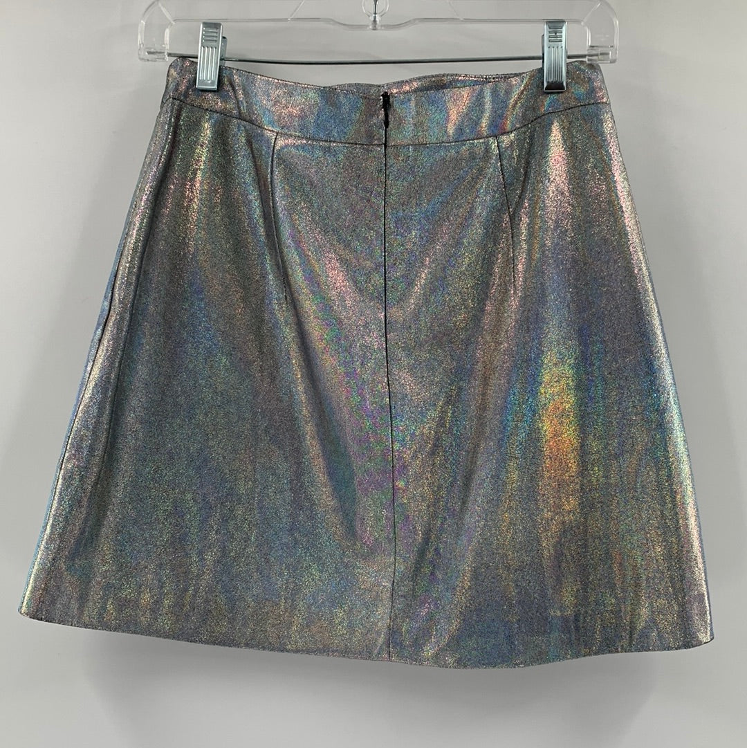 Chandelier Holographic Sparkle Silver Mini Skirt (Size Medium)