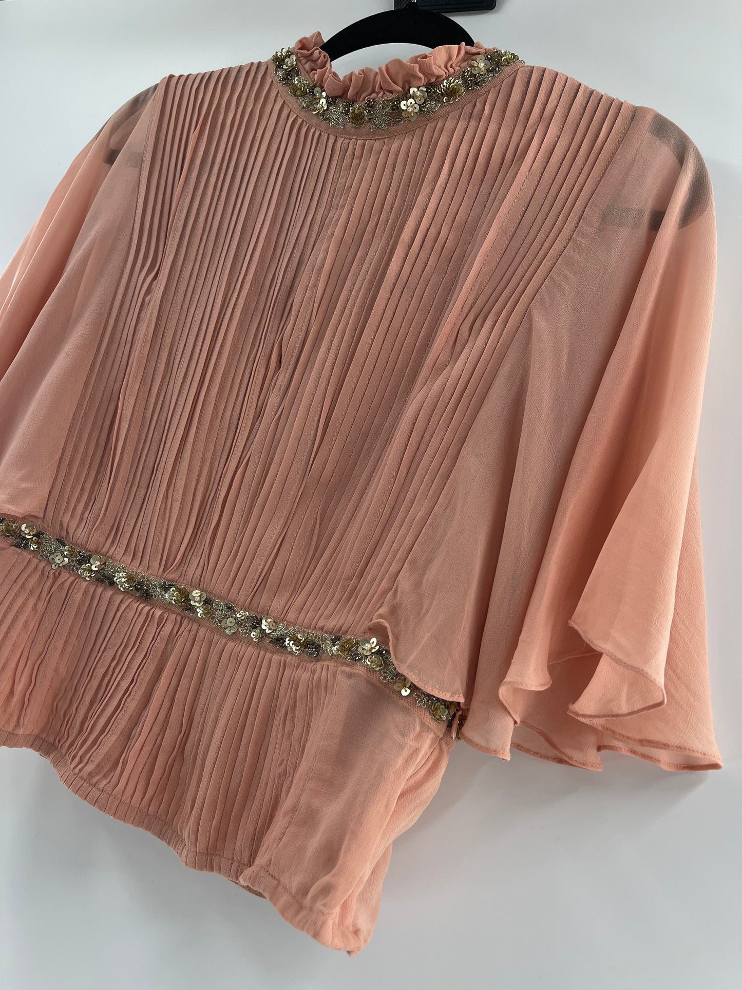 Varun Bahl Dusty Pink Pleated + Embellished Top (Small)