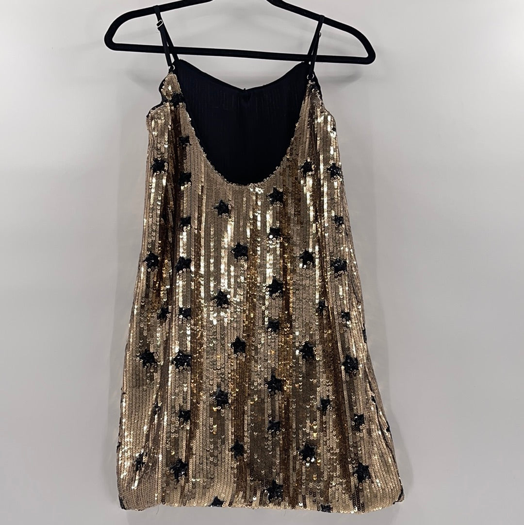 Dance and Marvel - Black Sequin Star Mini Dress (Small)