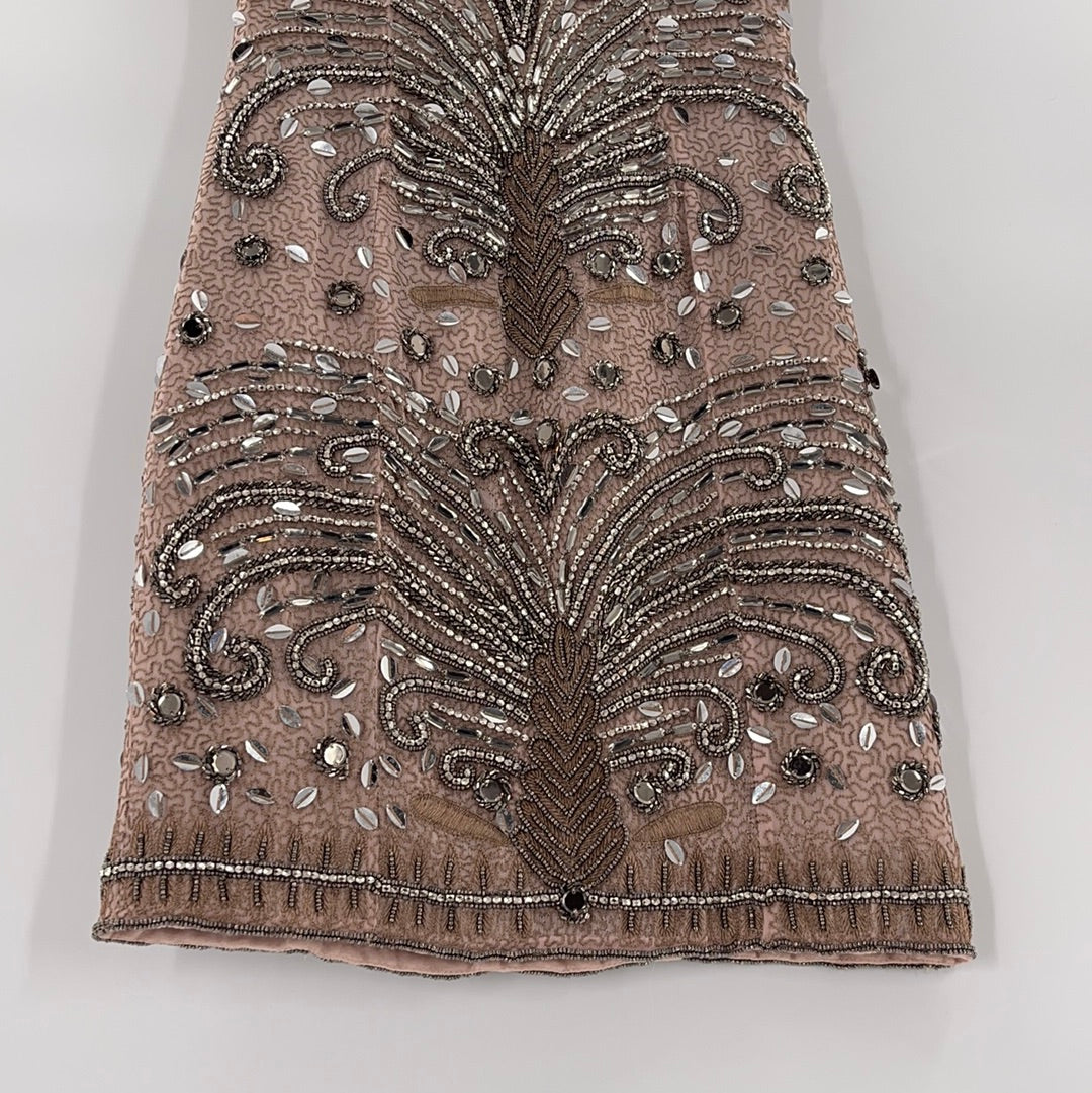 Parker Black Beige Beaded Midi Dress (Size 2)