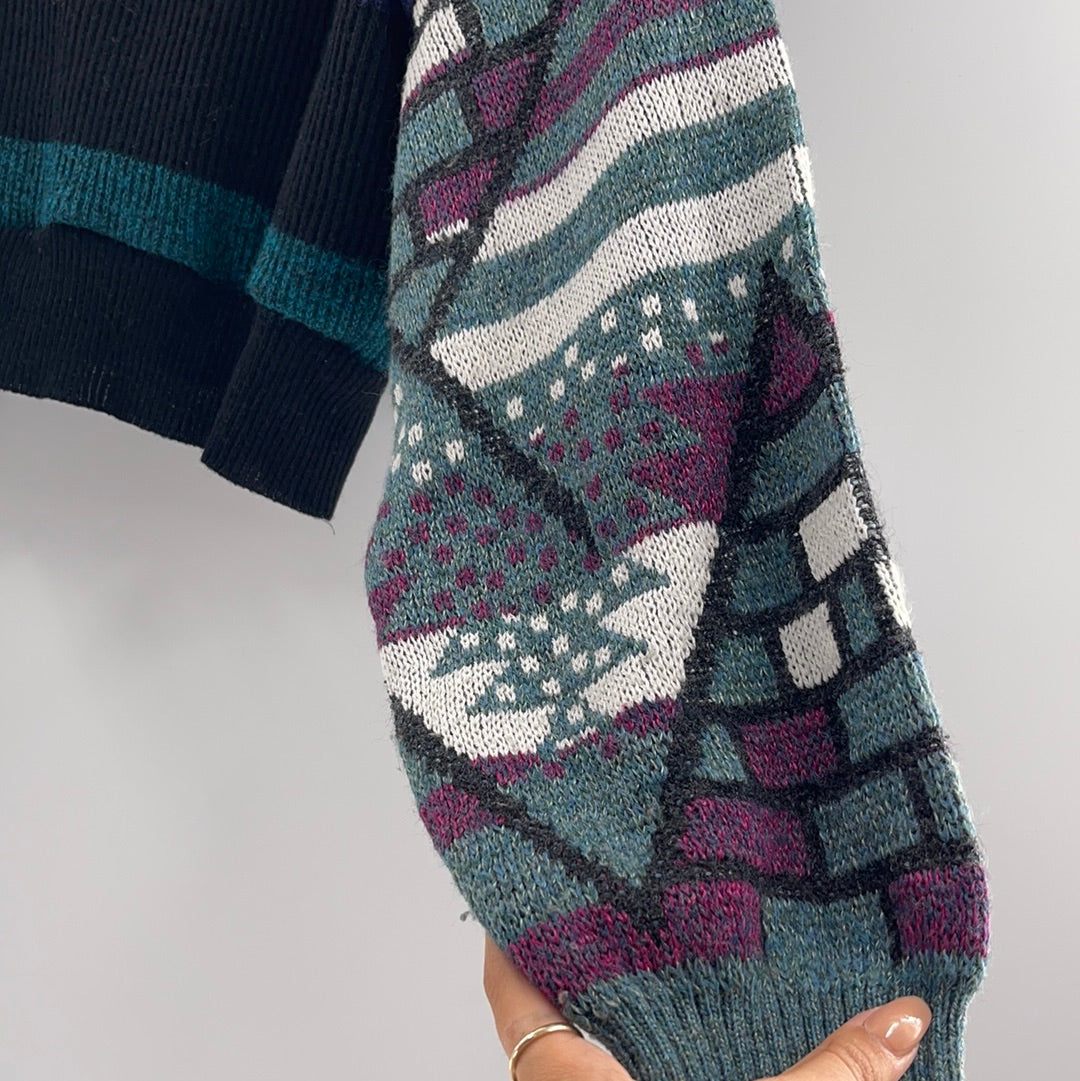 Urban Outfitters - Renewal Outfitters - Patterned Sleeves and Striped Torso Cropped Sweater ( Size Medium) ** WITH TAGS**