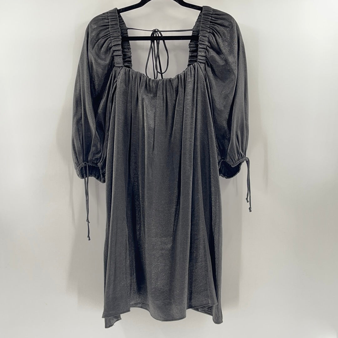 Free People - Silver Metallic Puff Sleeve Mini (Medium)