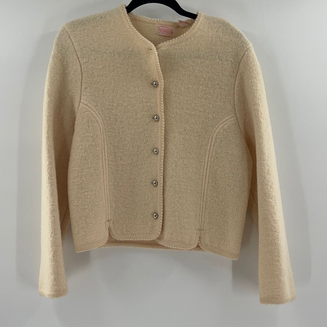 Ashley 100% Wool Cream Cardigan With Silver Buttons (Size 11/12)