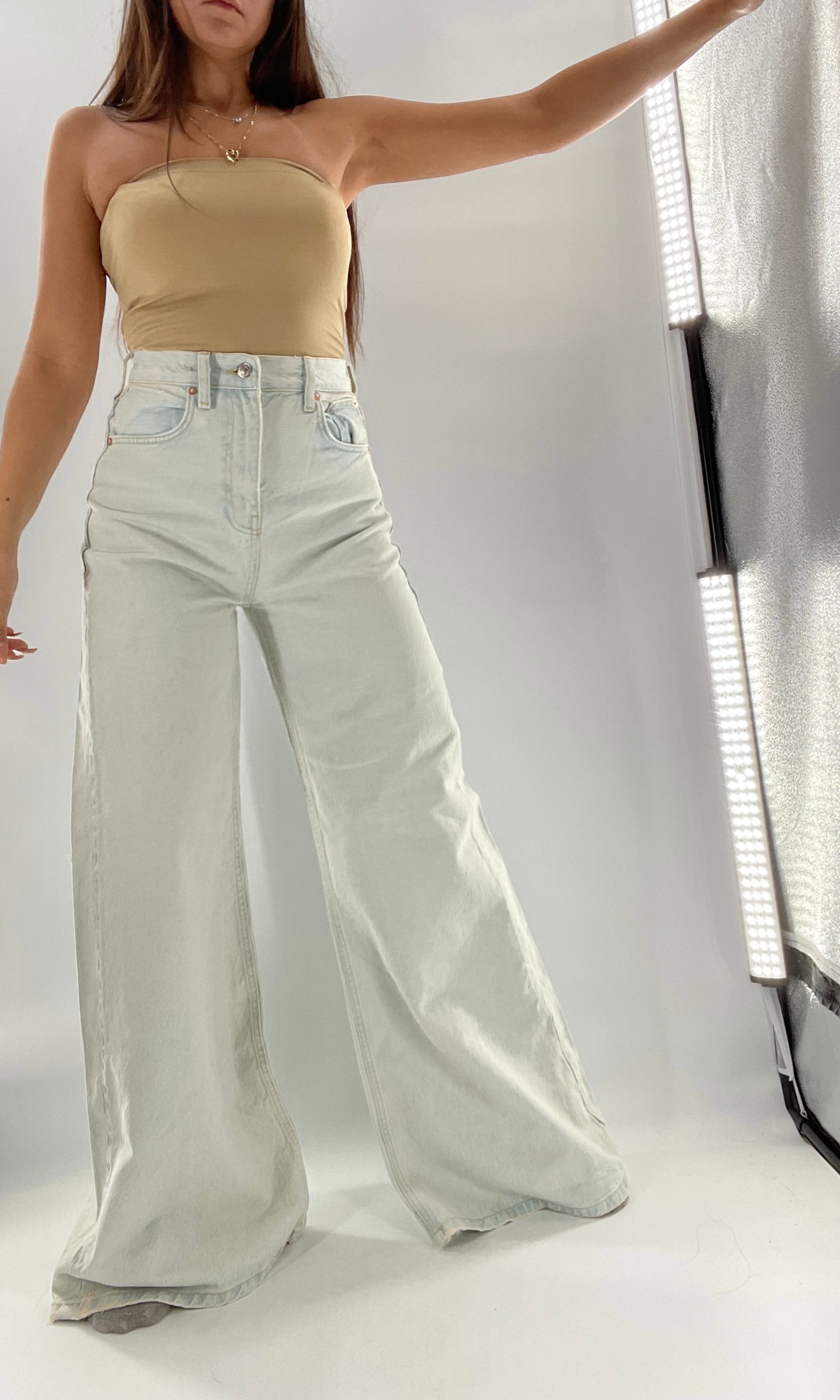 Free People Light Wash High Waist Wide Legs (27)