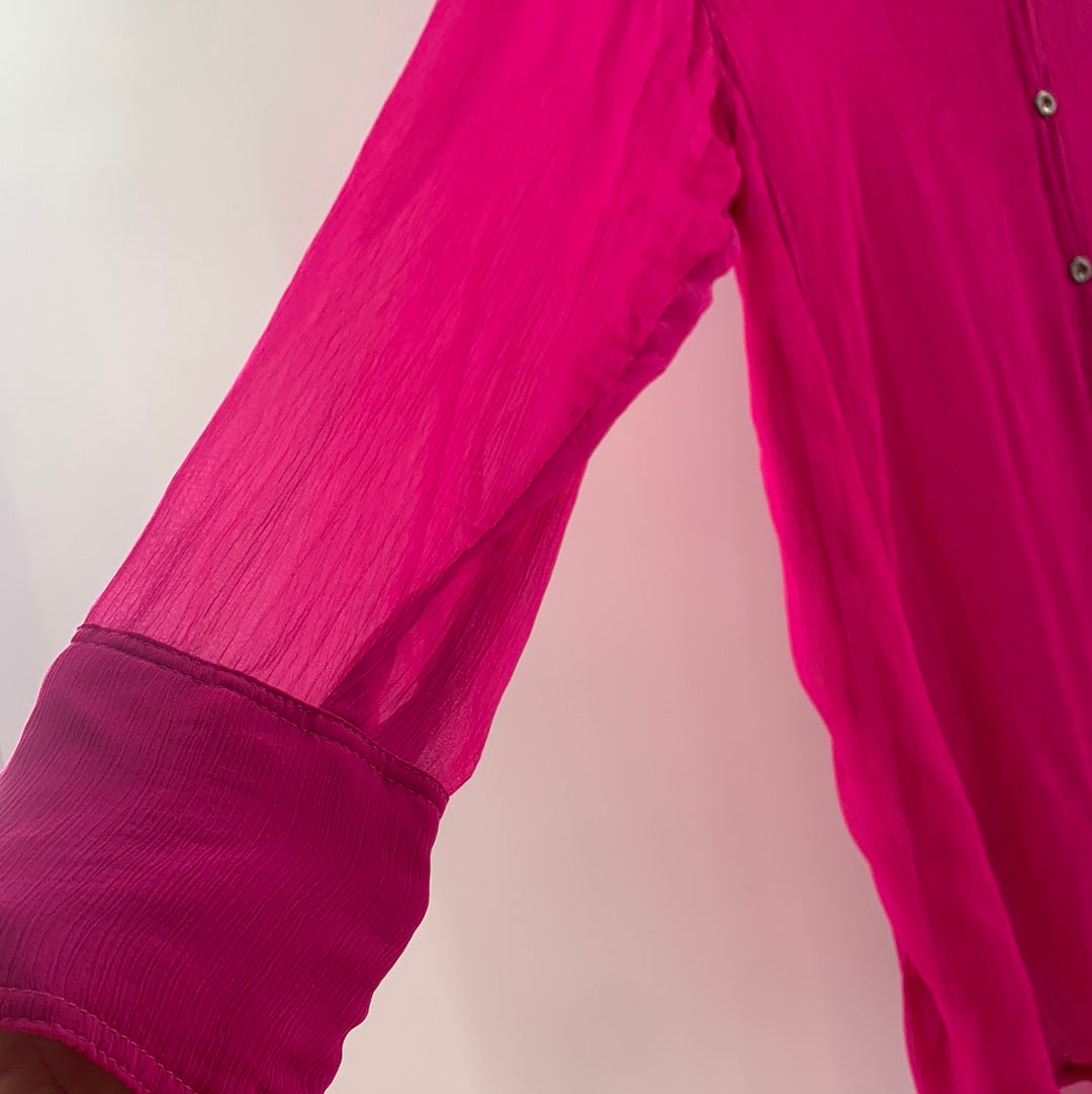 Free People fuchsia Sheer Button Up (XS)
