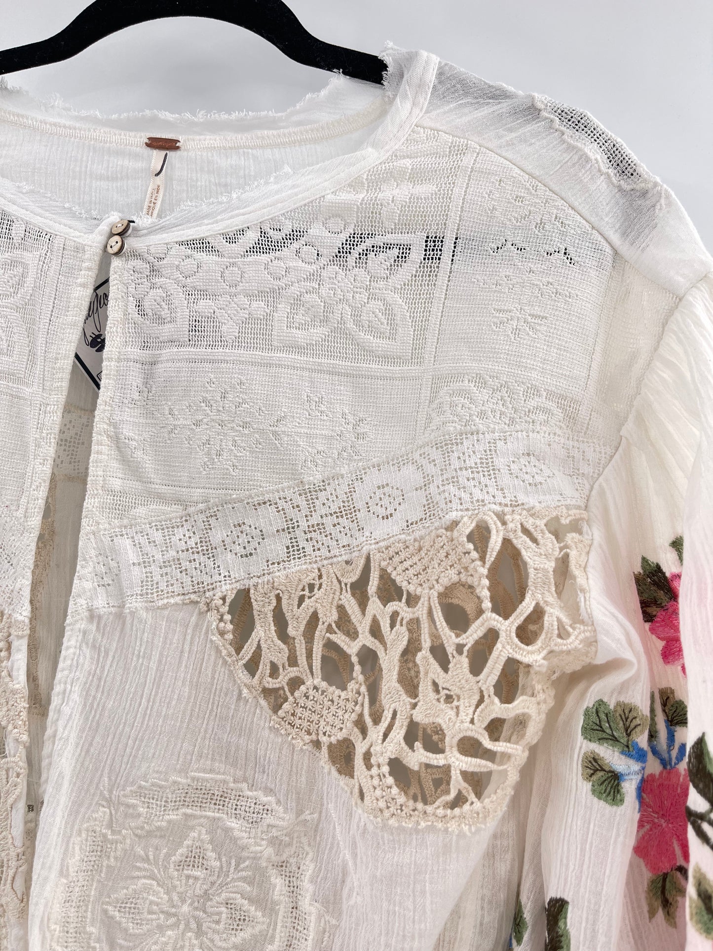 Free People Making Harmony Lace Cotton Embroidered Blouse (Medium)