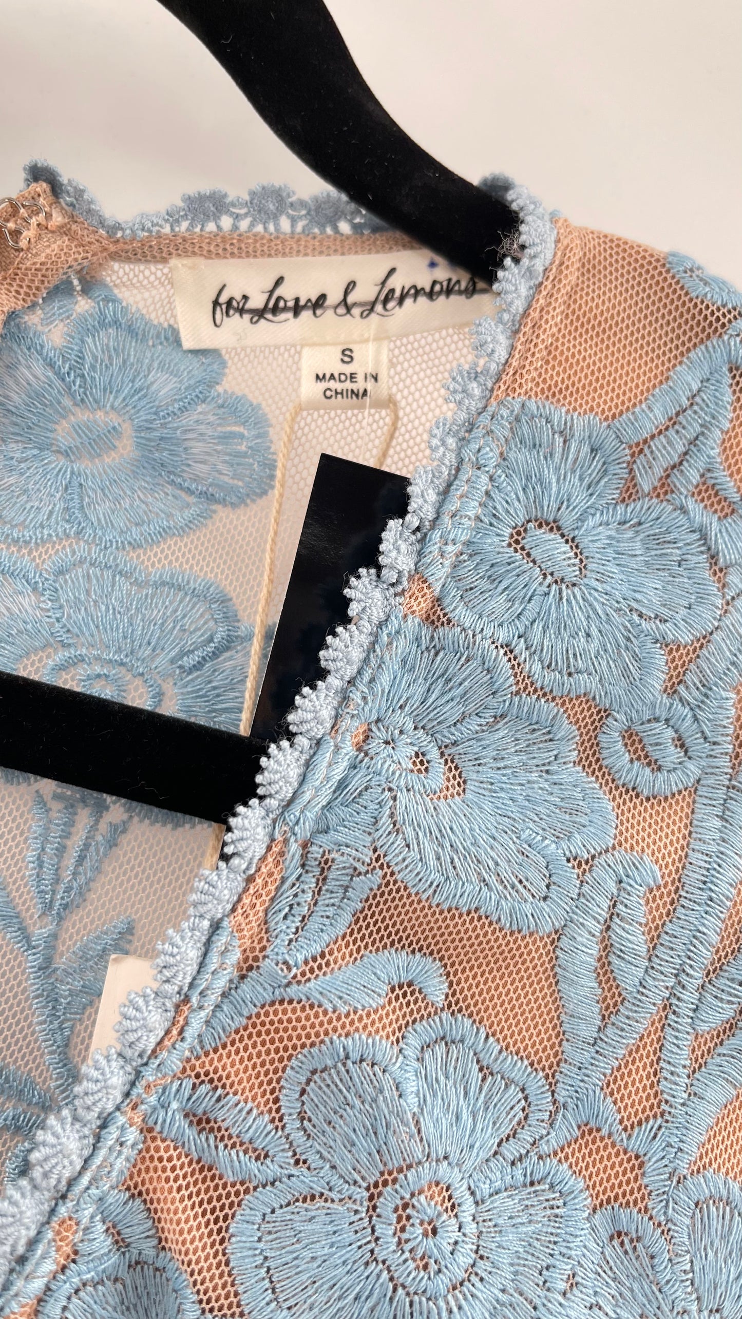 For Love and Lemons Powder Blue Embroidered Temecula Maxi Dress