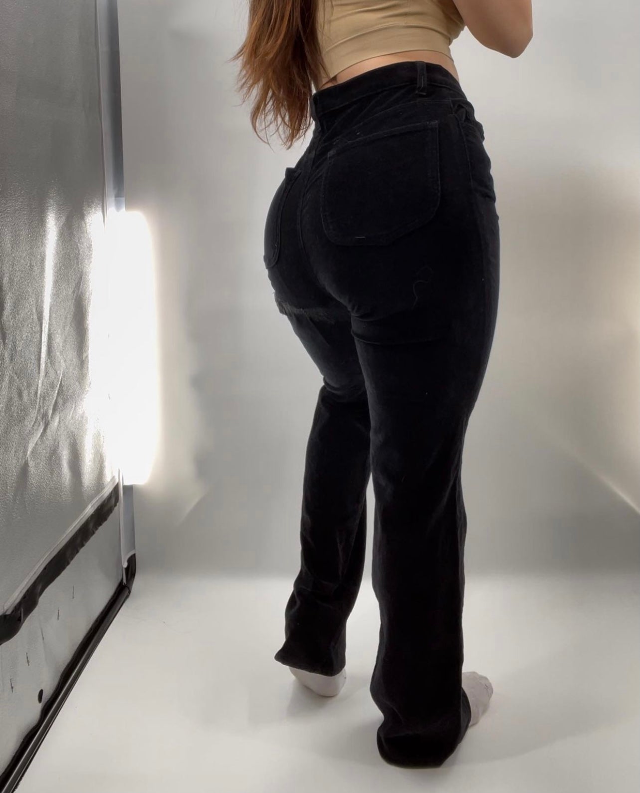 Reformation Black Velvet Pants with stitching on Butt (Sz 28)