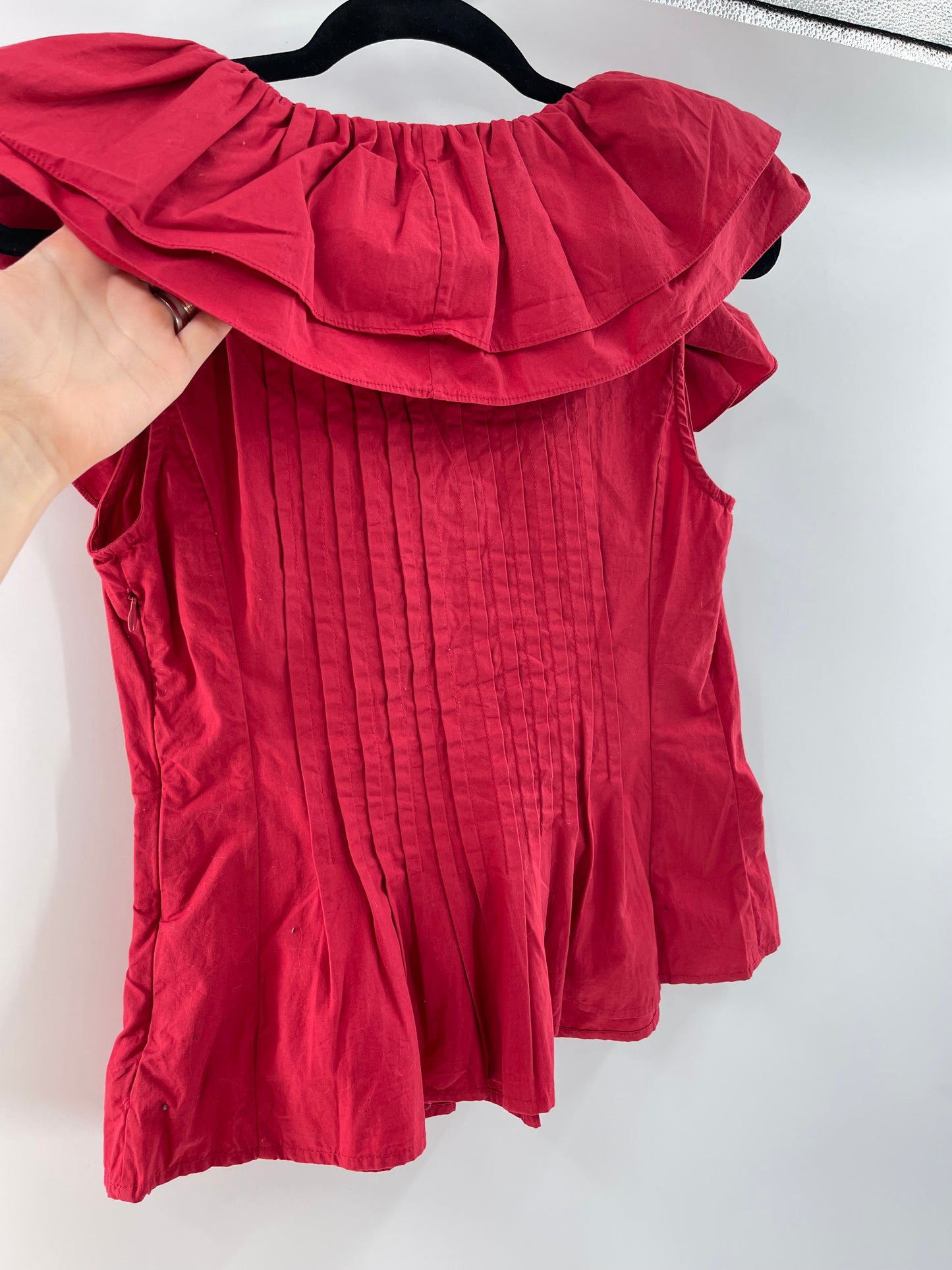 Anthropologie Forever that Girl Red Ruffle Pintuck Tank(XS)
