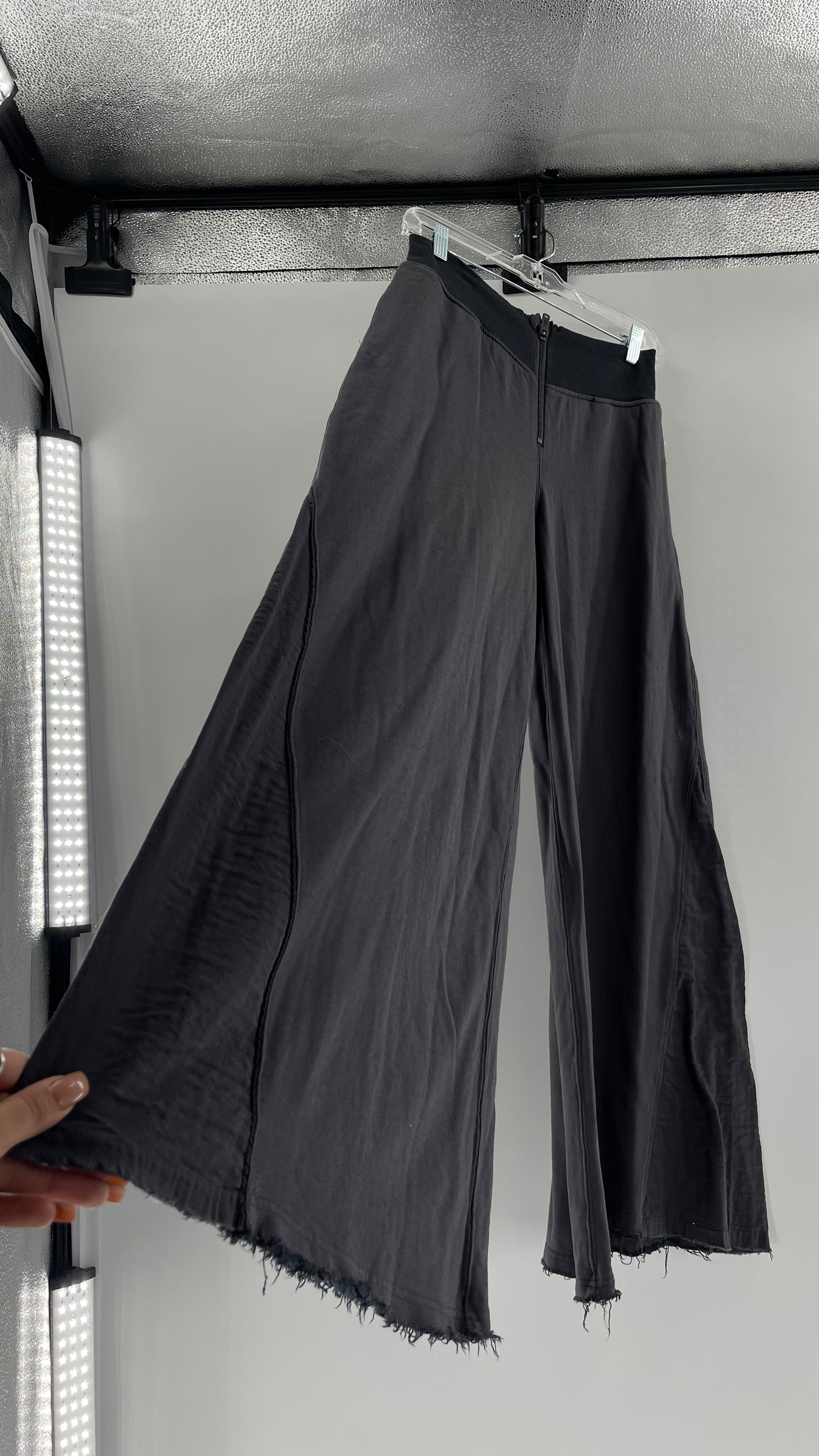 Free People Charcoal High Waisted Jersey Flare Legs (Small)
