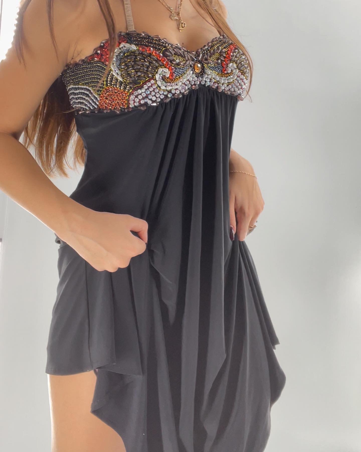 MIGNON black dress with beaded neckline (6)