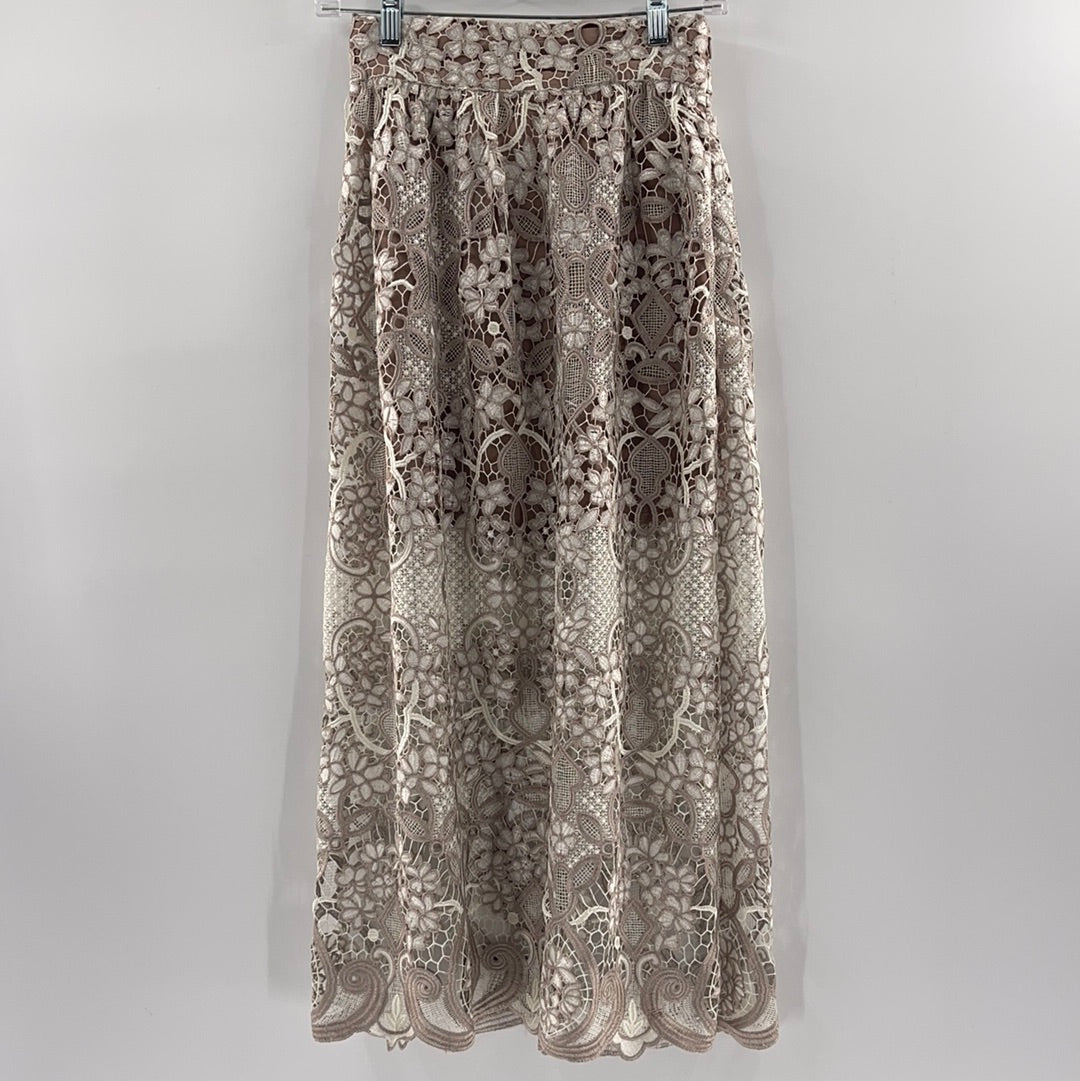 Free People Lace Flower Patterned Beige Skirt (Size 0)