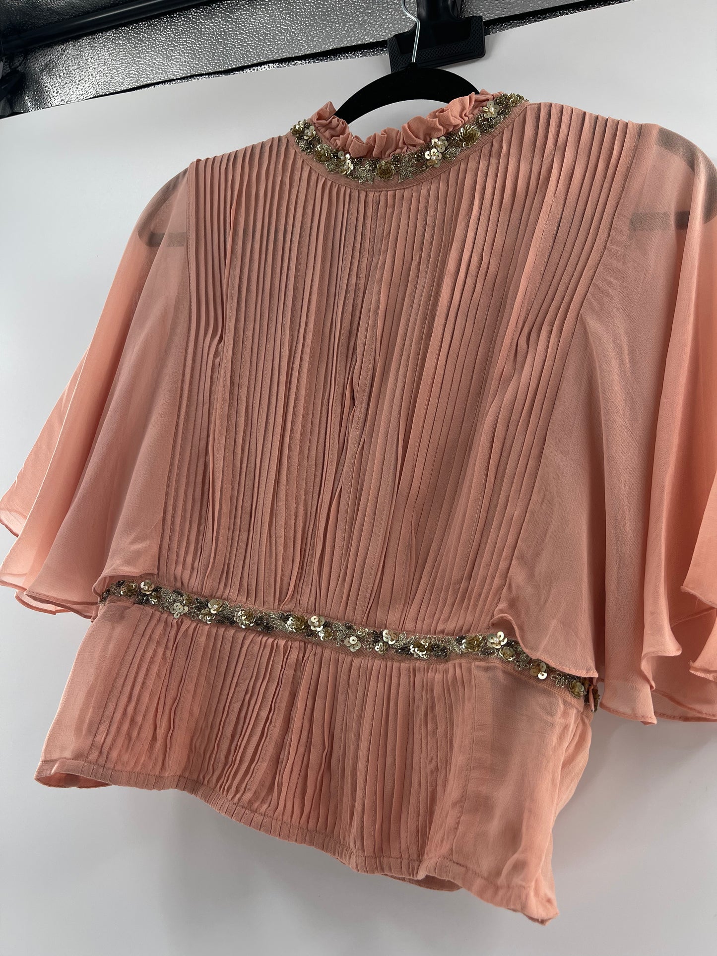 Varun Bahl Dusty Pink Pleated + Embellished Top (Small)
