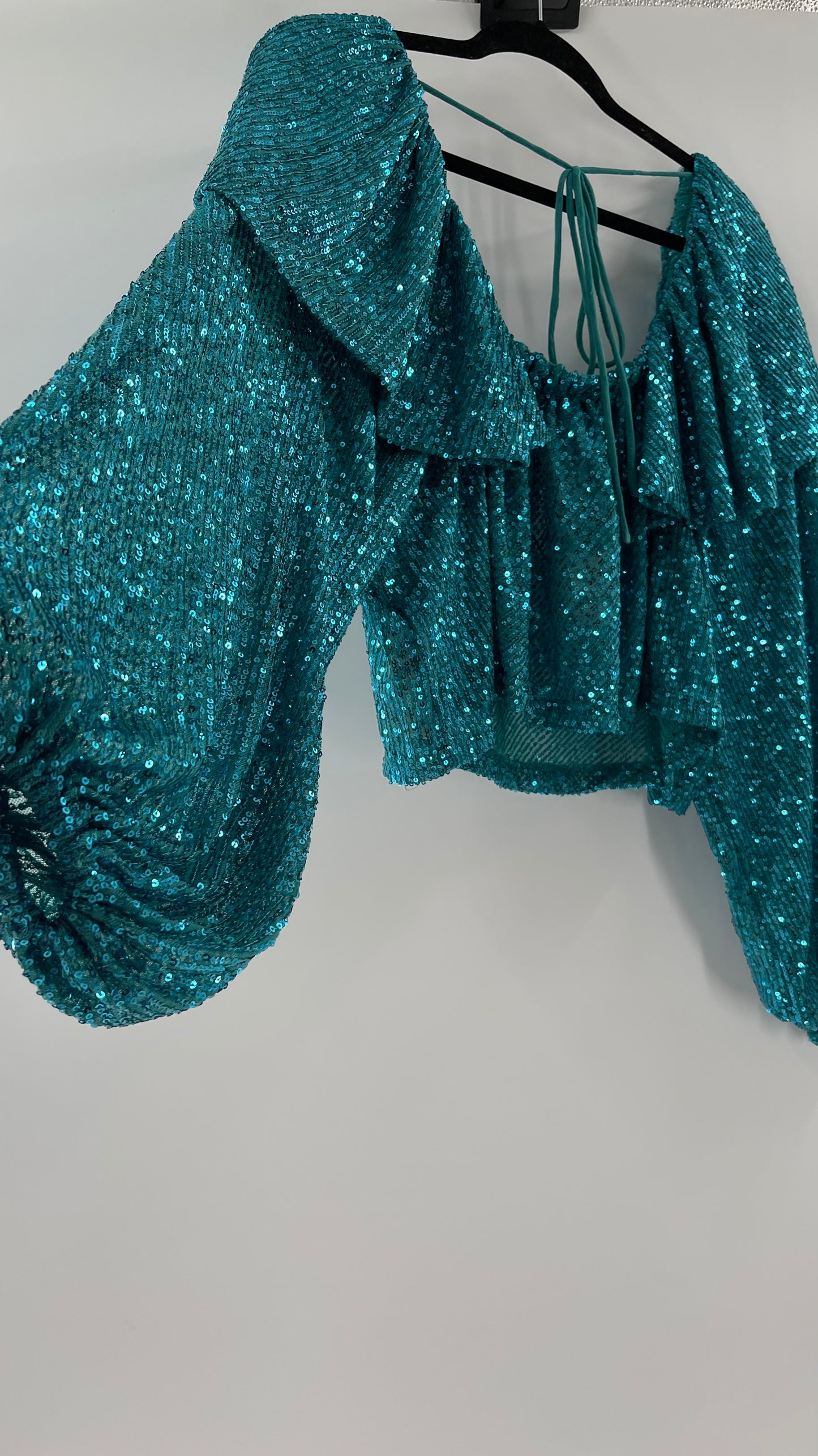 Free People Blue Sequin Long Sleeve (XS)
