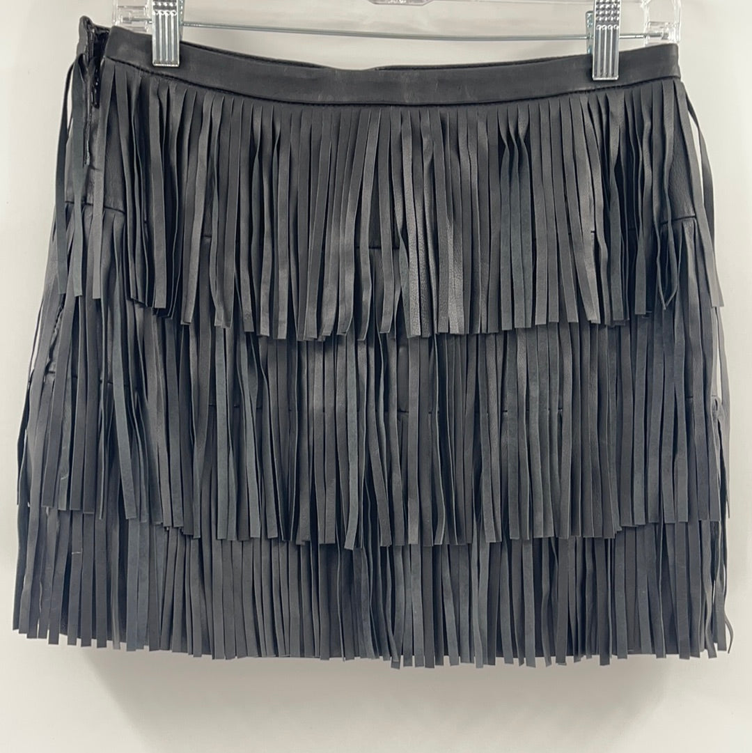 Zara Woman Black Fringe Mini Skirt - (Size 5 USA)