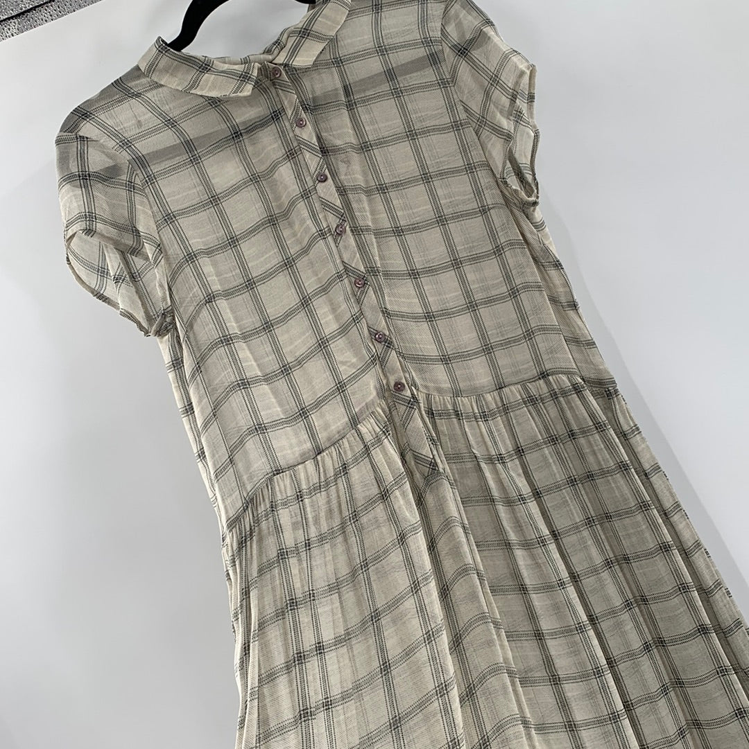 Cooperative - Front Button Up Flannel Patterned Pleated Midi Dress (Size Medium)