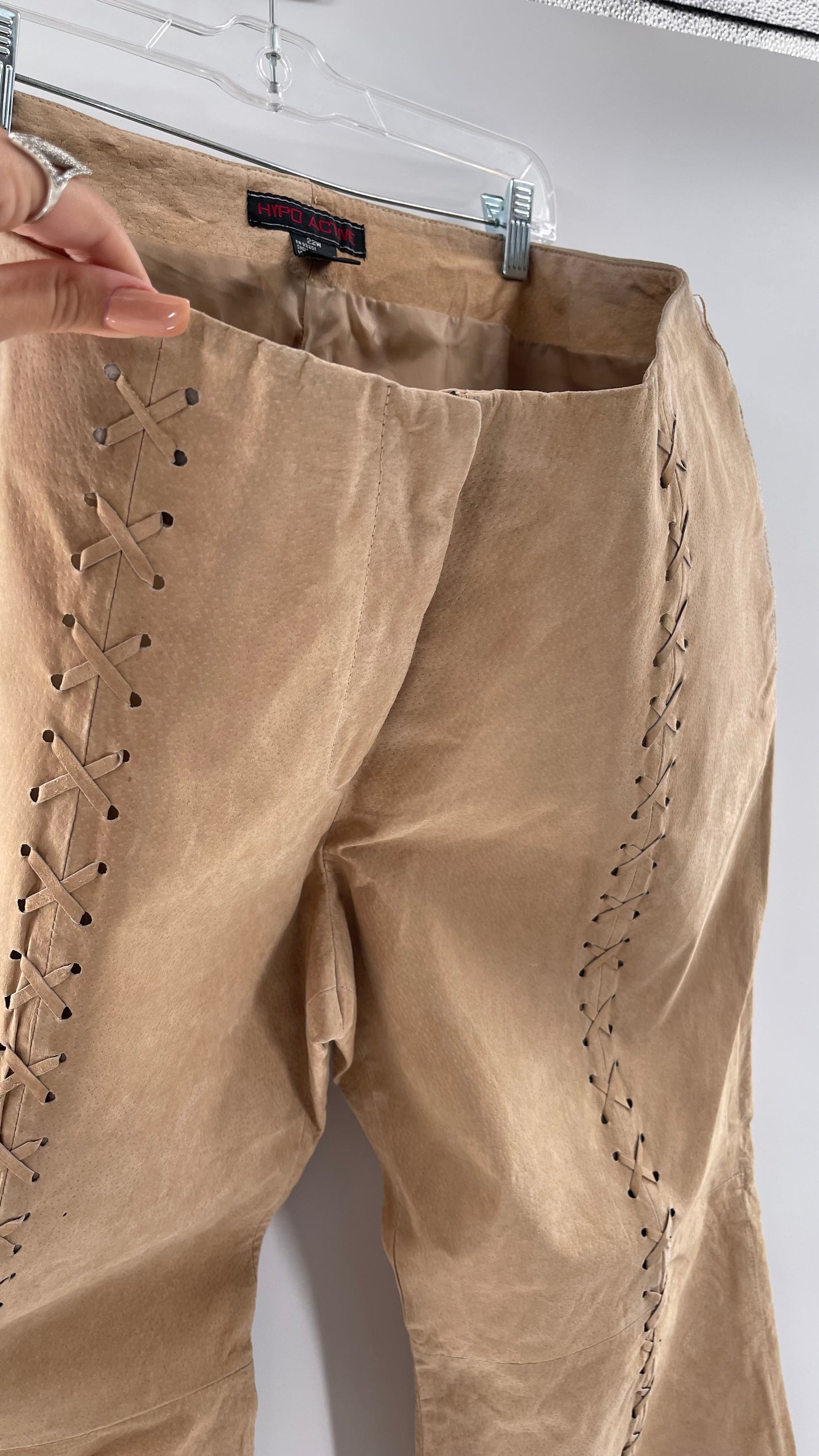 Vintage HYPOACTIVE Tan Leather Lace Up Plus Size Flare Pants (22W)