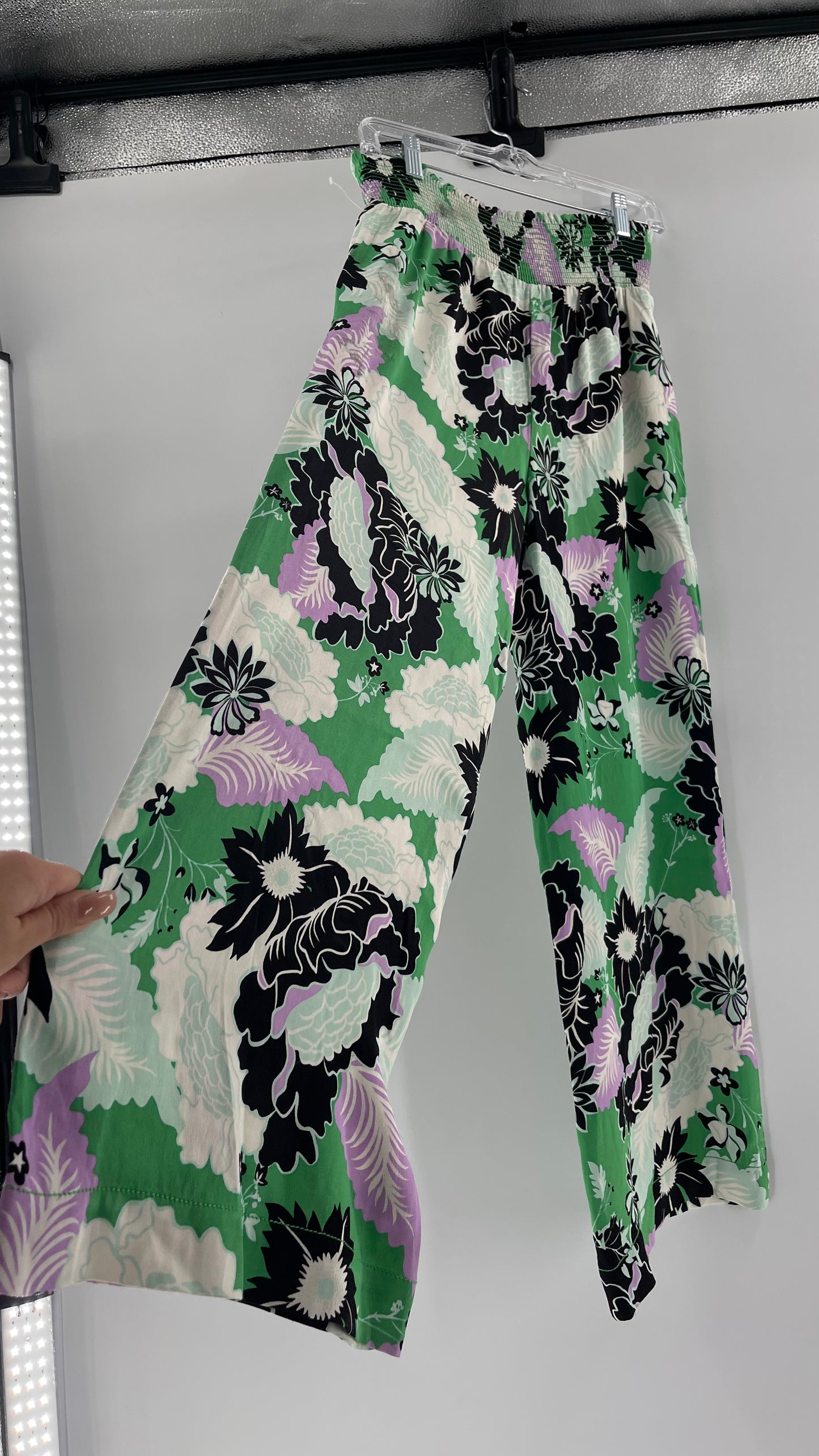 Maeve Anthropologie Kelly Green Floral Wide Legs (XS)