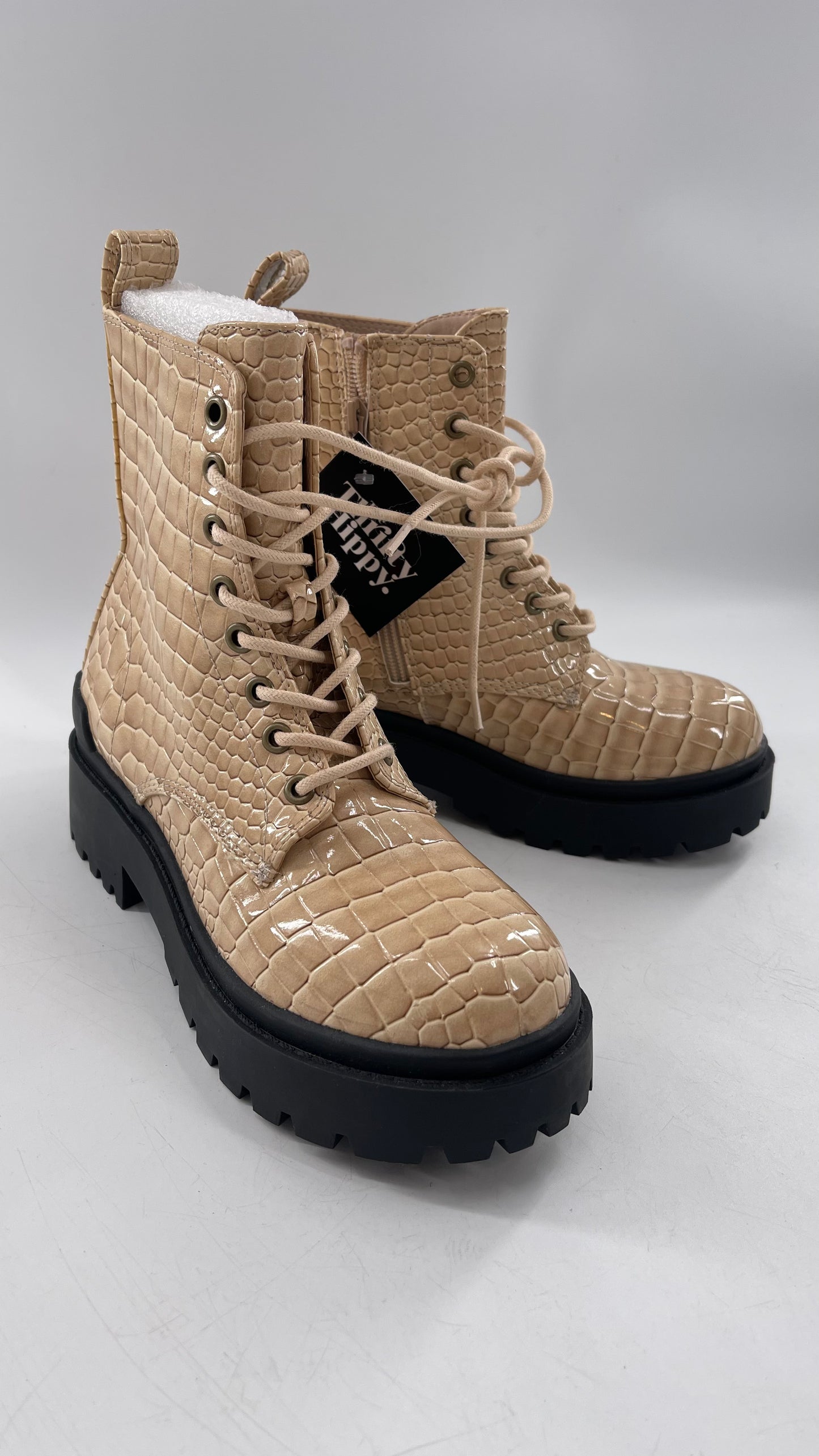 Urban Outfitters Beige Crocodile Embossed Combat Boots(7)