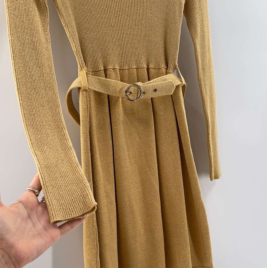 Free People Gold Knit Dress (XS)