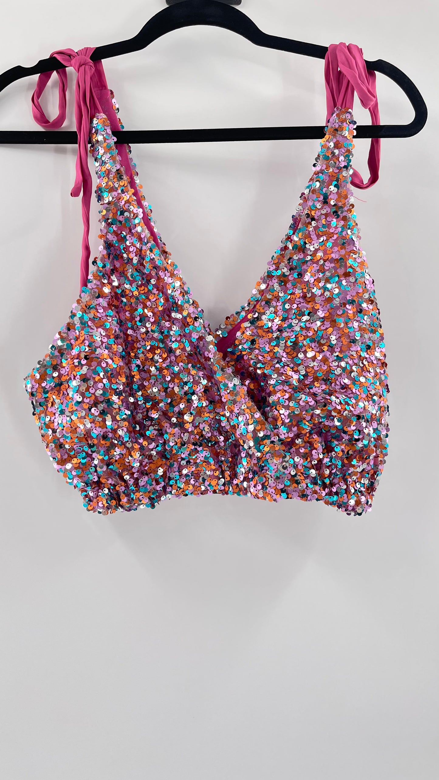 Intimately Free People Big Night Tie Shoulder Mauve Sequin Crop (XS)